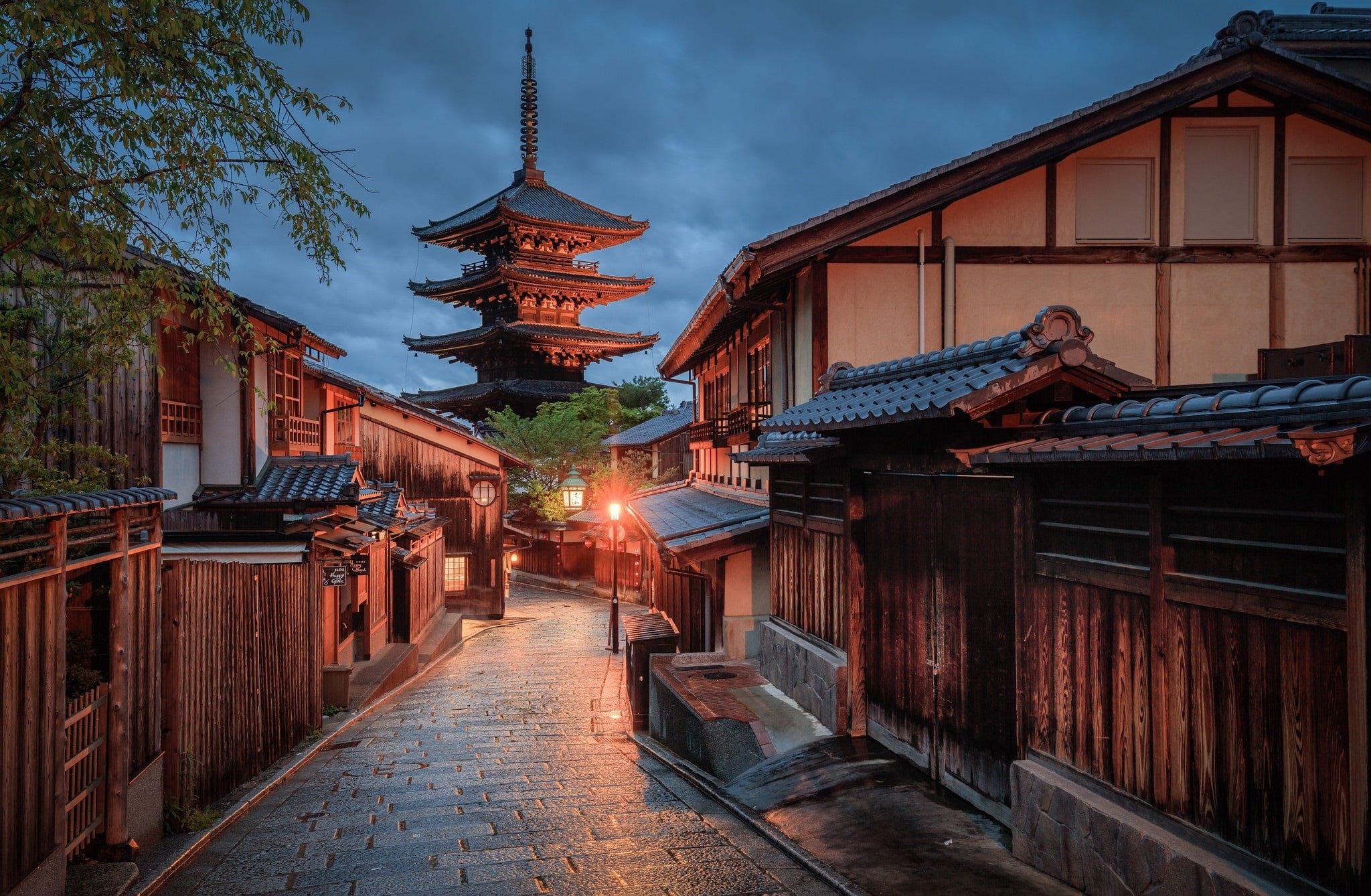 night, track, 1080P, clouds, street, Kyoto, lantern, Japan, HD Wallpaper