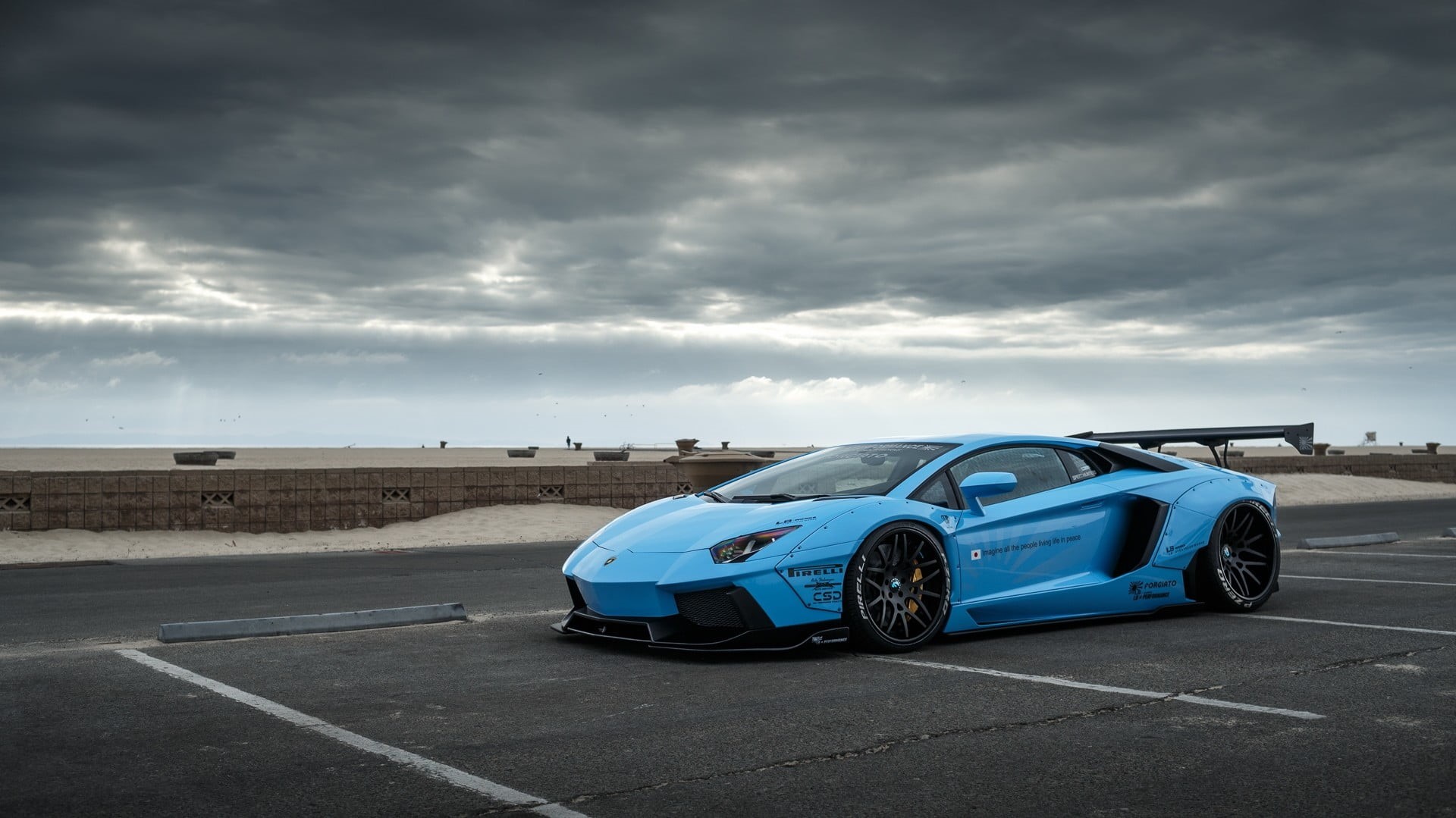 sunlight, blue cars, luxury, mode of transportation, travel, widebody, 1080P, sky, blue, outdoors, no people, stationary, nature, day, motor vehicle, cloud - sky, HD Wallpaper
