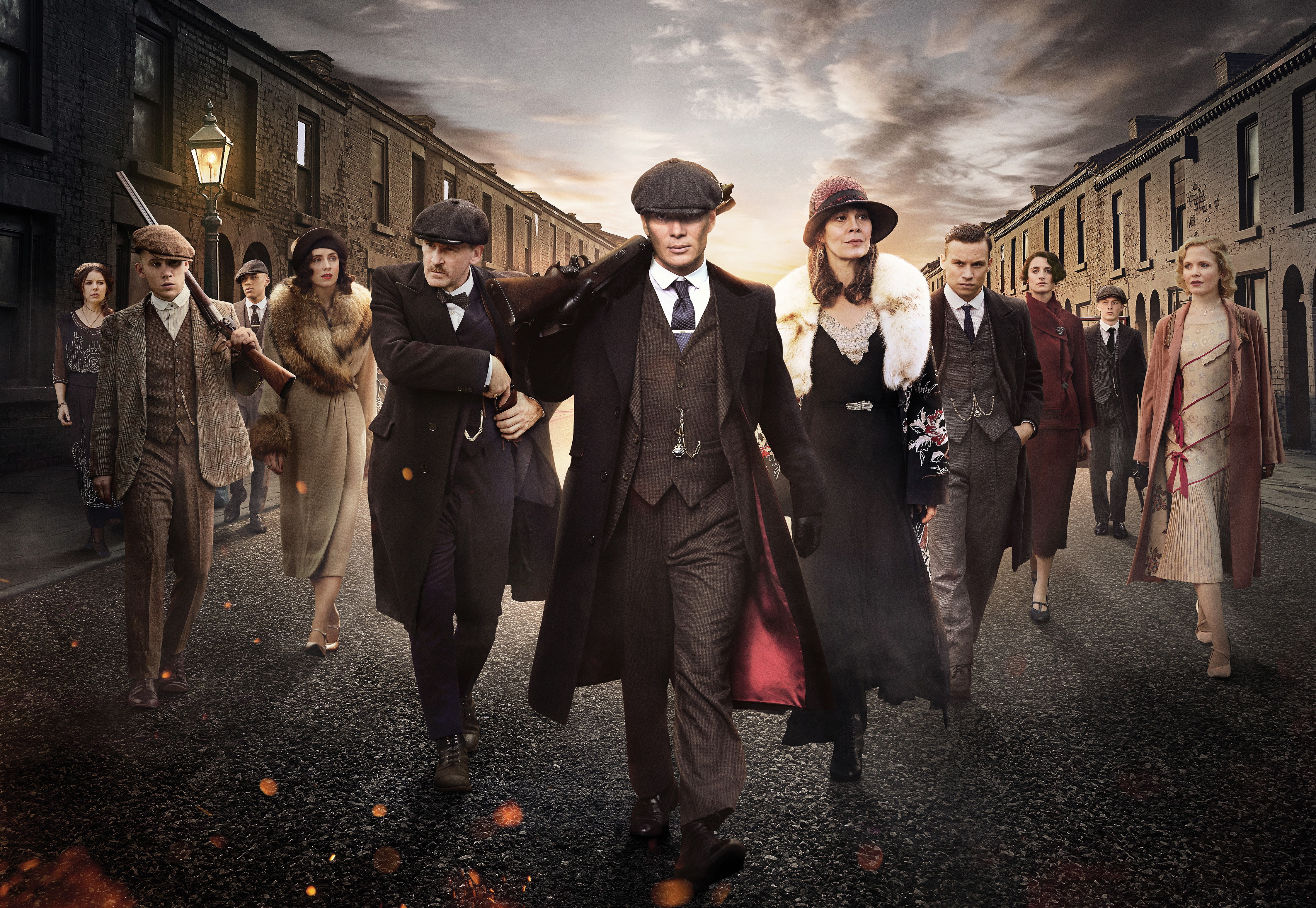 young adult, walking, women, architecture, full length, fashion, young men, 4K, hd, front view, city, people, clothing, tv shows, peaky blinders, 4k, group of people, HD Wallpaper