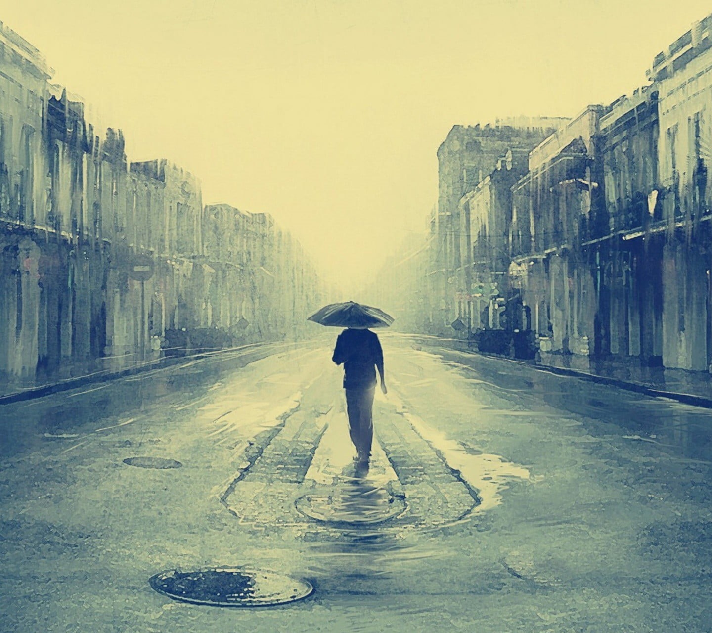 man, outdoors, 720P, men, full length, lifestyles, built structure, wet, nature, clear sky, rainy season, umbrella, rear view, painting, holding, sky, HD Wallpaper