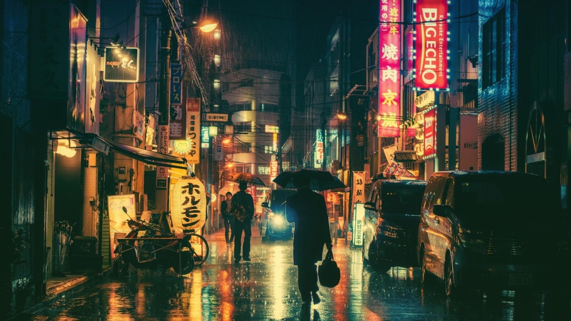 street, city, 1080P, night, china, rain, HD Wallpaper