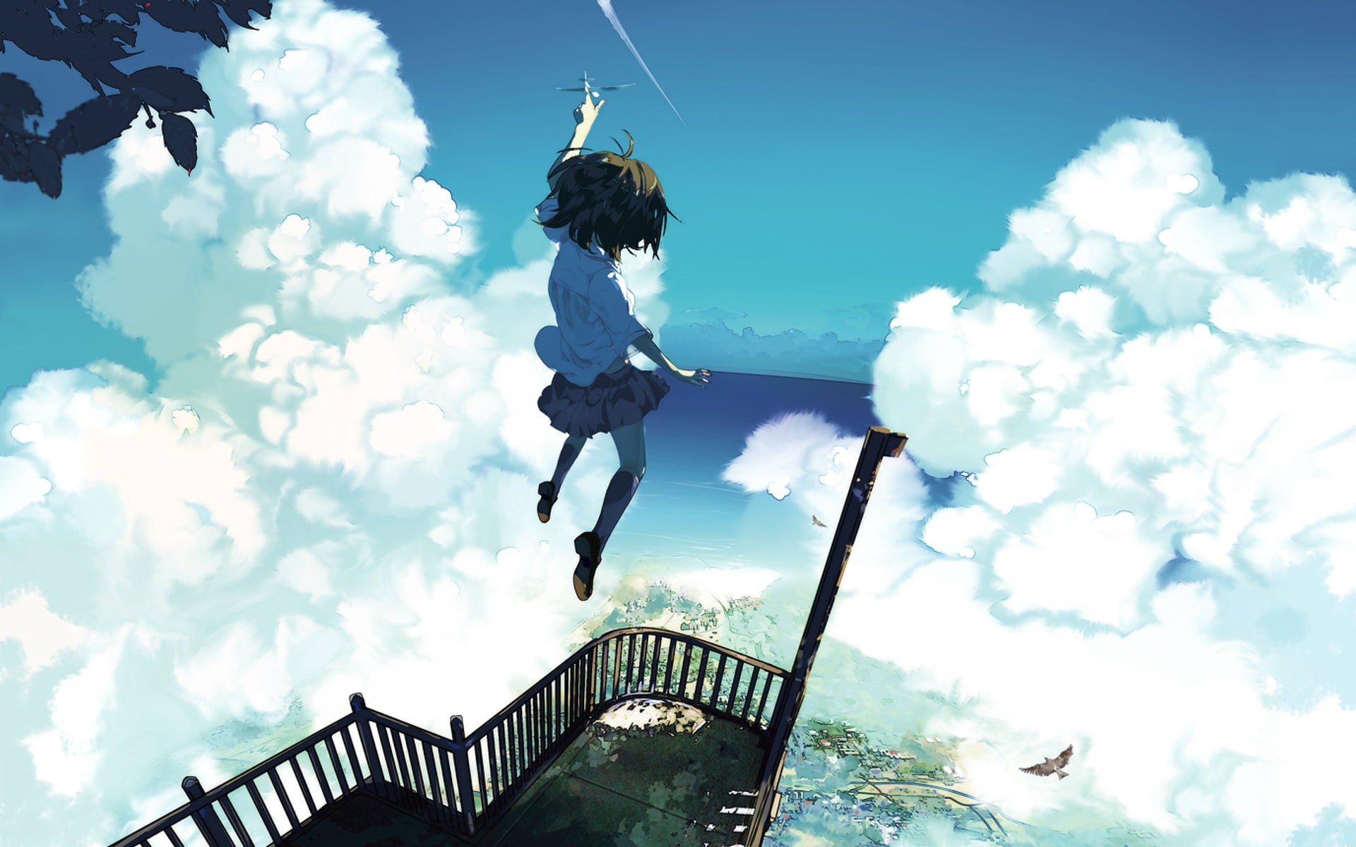 building exterior, woman, lifestyles, asian Ethnicity, built structure, two people, outdoors, anime, brown, females, success, sunlight, summer, clouds, HD Wallpaper