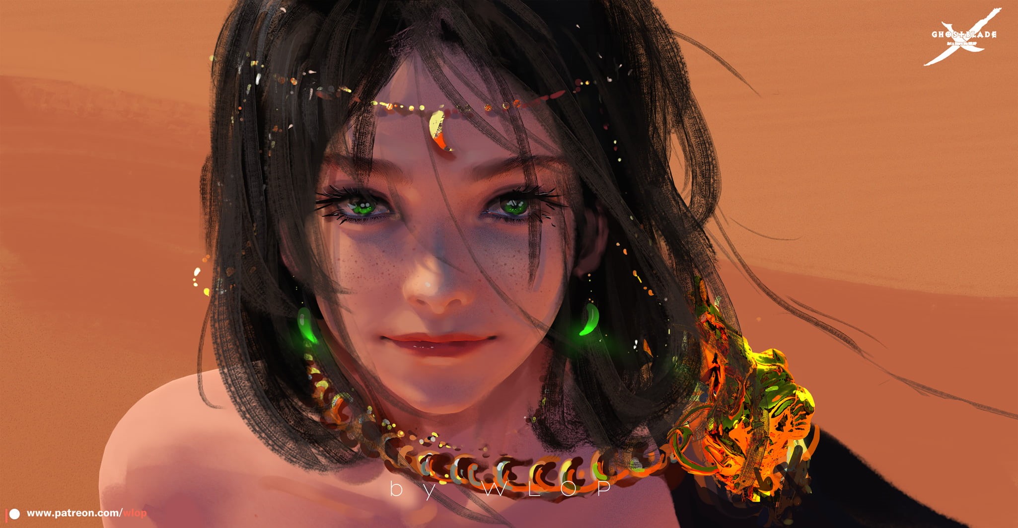 green eyes, digital art, 1080P, WLOP, fantasy girl, looking at viewer, artwork, brunette, women, fantasy art, HD Wallpaper