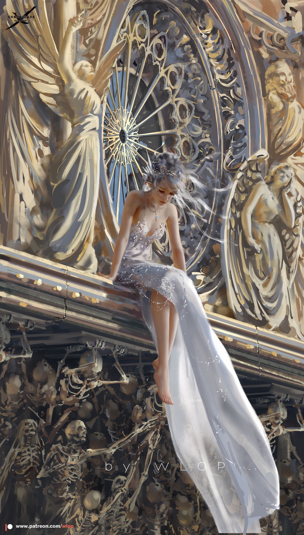 WLOP, 1080P, artwork, Ghost + Blade, fantasy girl, digital painting, Phone HD Wallpaper