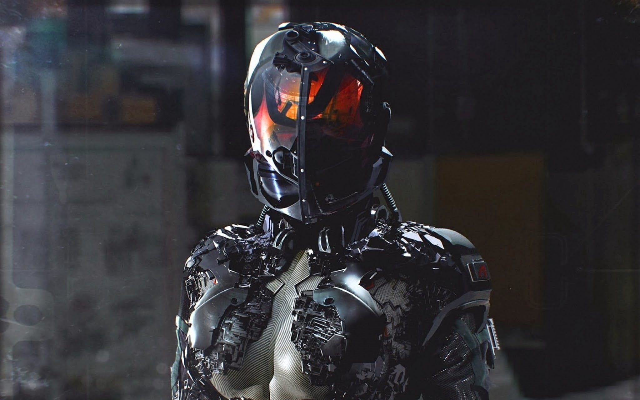warning sign, 1080P, aggression, protection, adult, waist up, black, security, science fiction, cyberpunk, communication, one person, clothing, HD Wallpaper