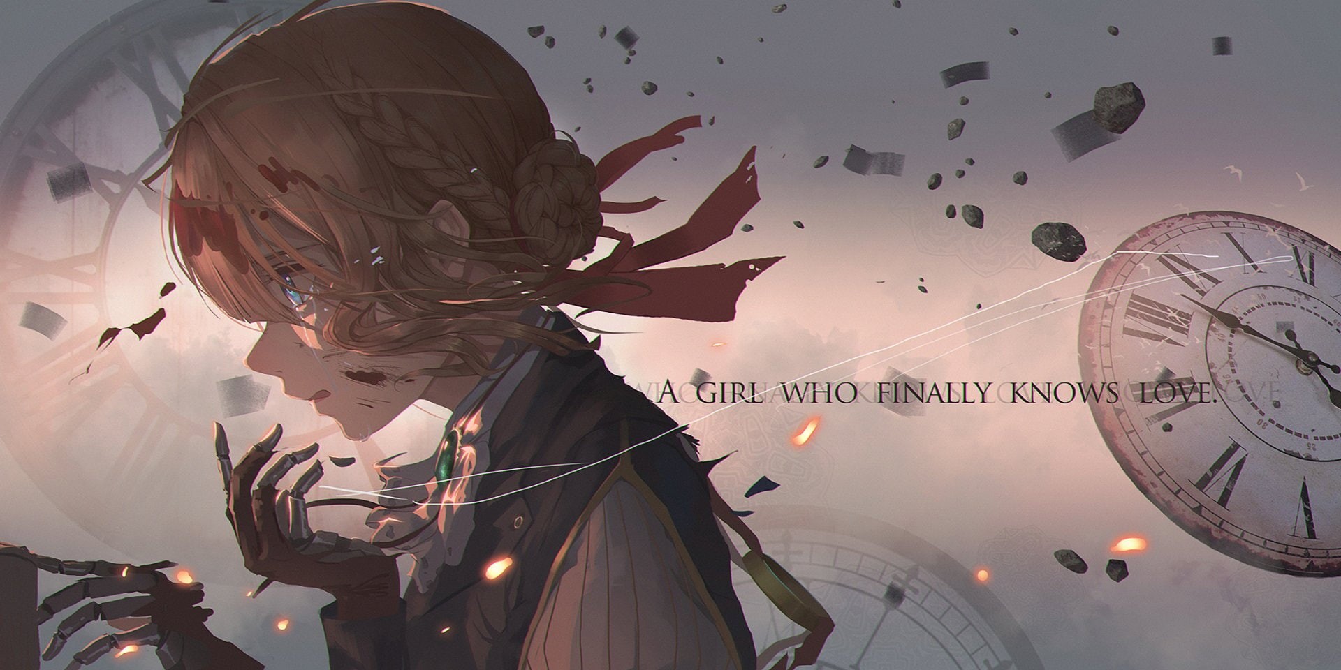 looking, flying, air vehicle, 1080P, adult, Violet Evergarden, technology, glasses, nature, digital composite, Violet Evergarden (Character), airplane, HD Wallpaper