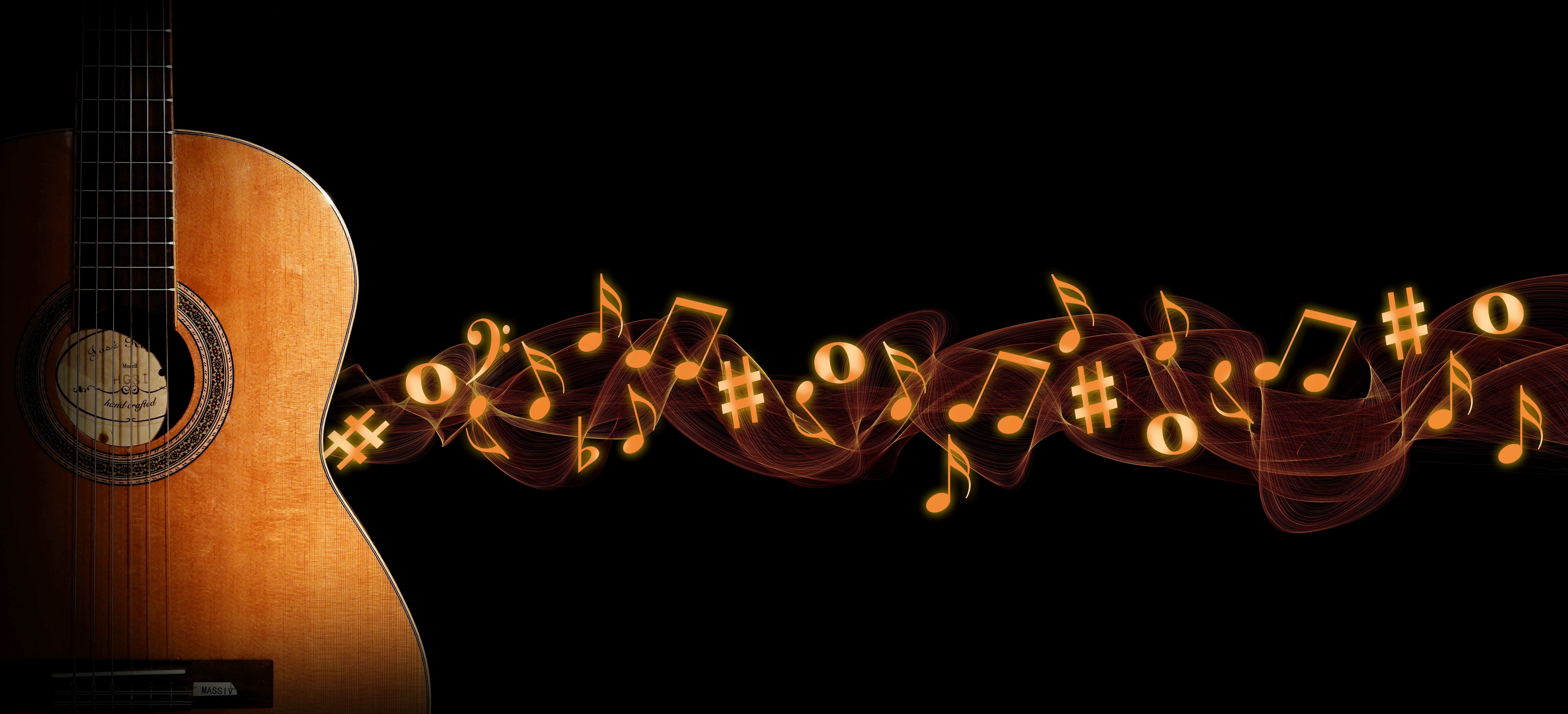 orange color, banner, cut out, lighting equipment, glowing, music, light - natural phenomenon, close-up, light, guitar, night, indoors, tones, background, HD Wallpaper