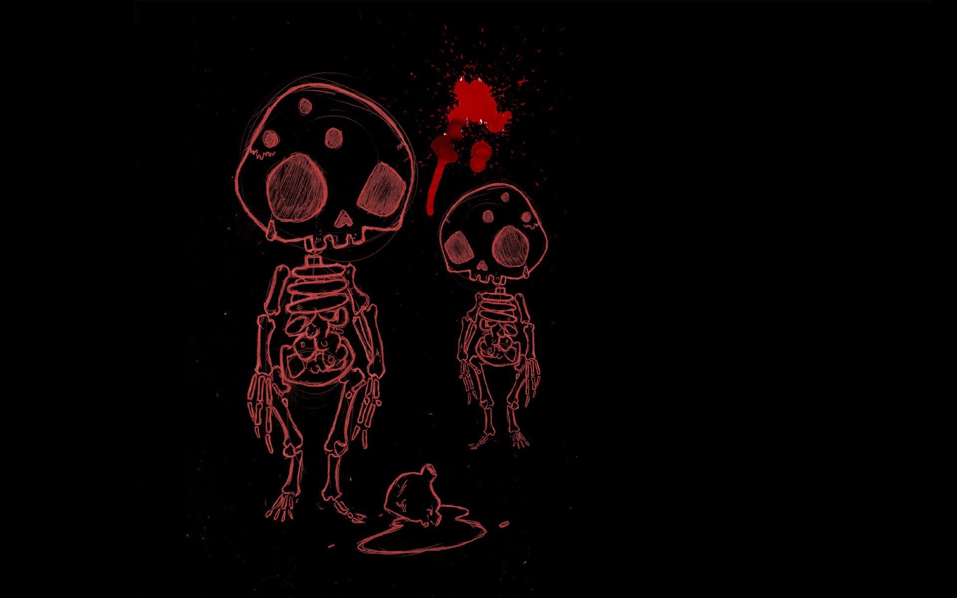 skull, darkness, heart, skeletons, black background, orbit, 1080P, blood spatter, fear, bones, horror, HD Wallpaper