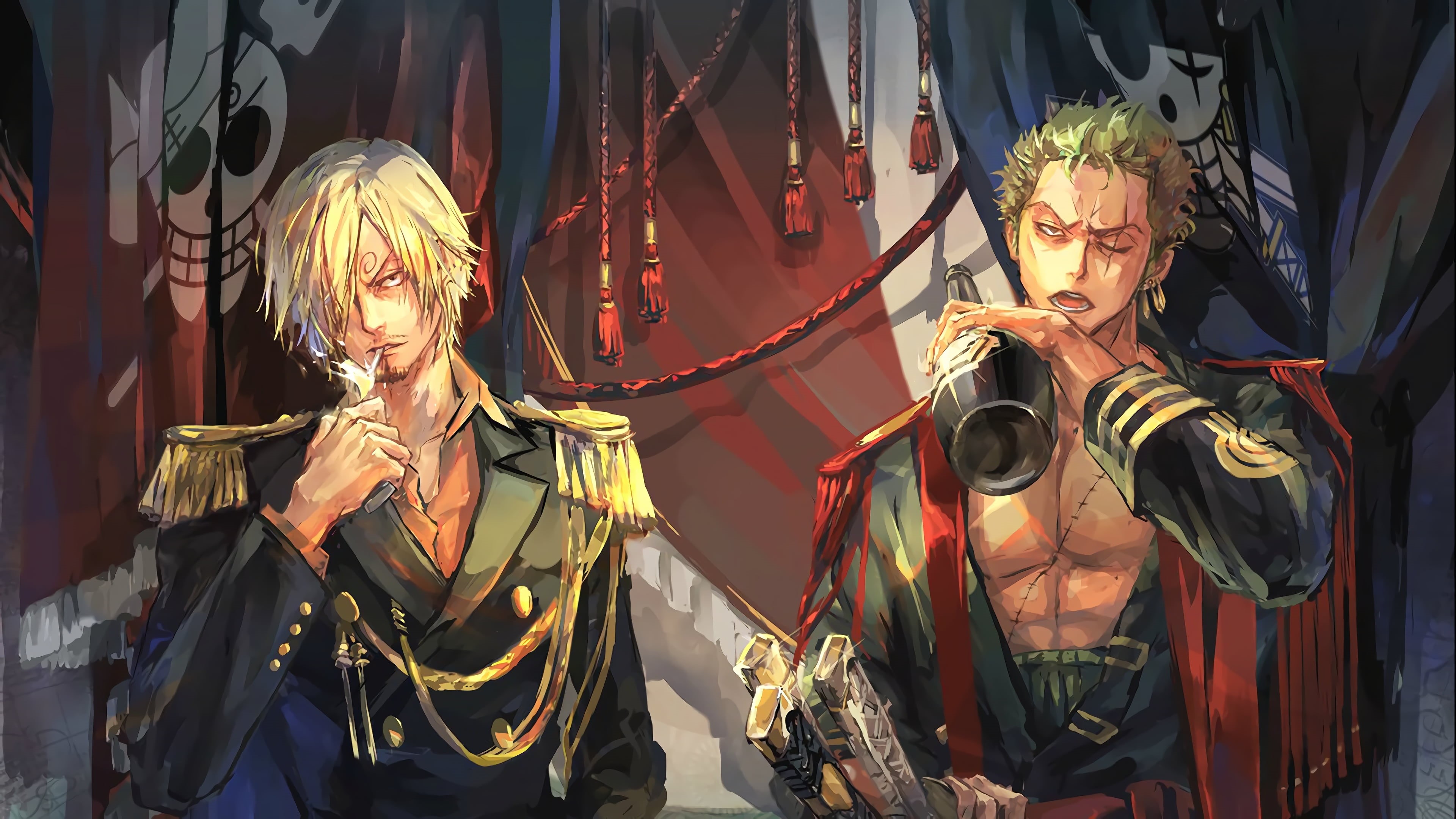 people, lifestyles, arts culture and entertainment, human representation, two, Roronoa Zoro, Sanji, statue, celebration, indoors, anime, representation, HD Wallpaper