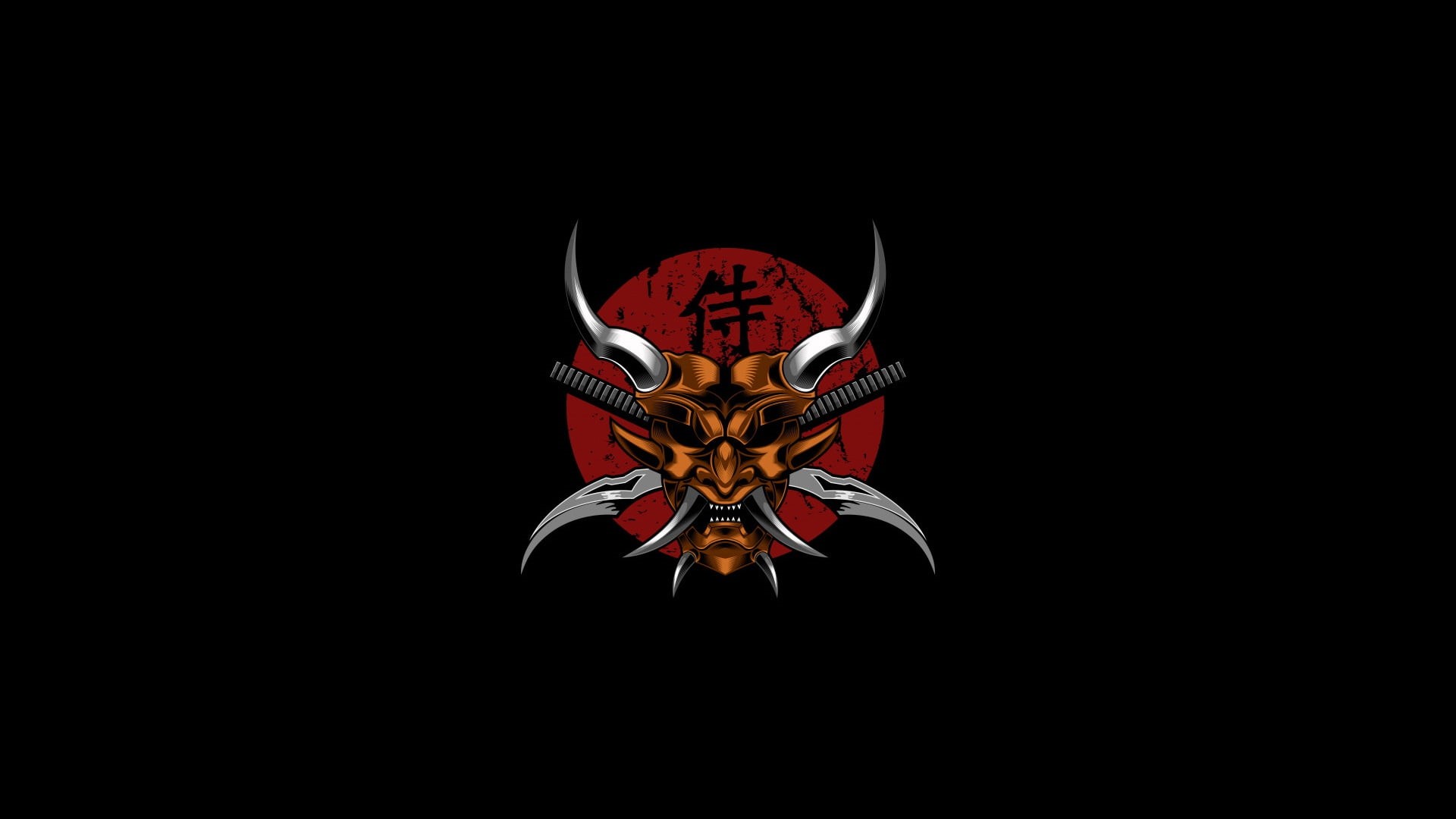 simple background, 1080P, demon, minimalism, artwork, samurai, HD Wallpaper