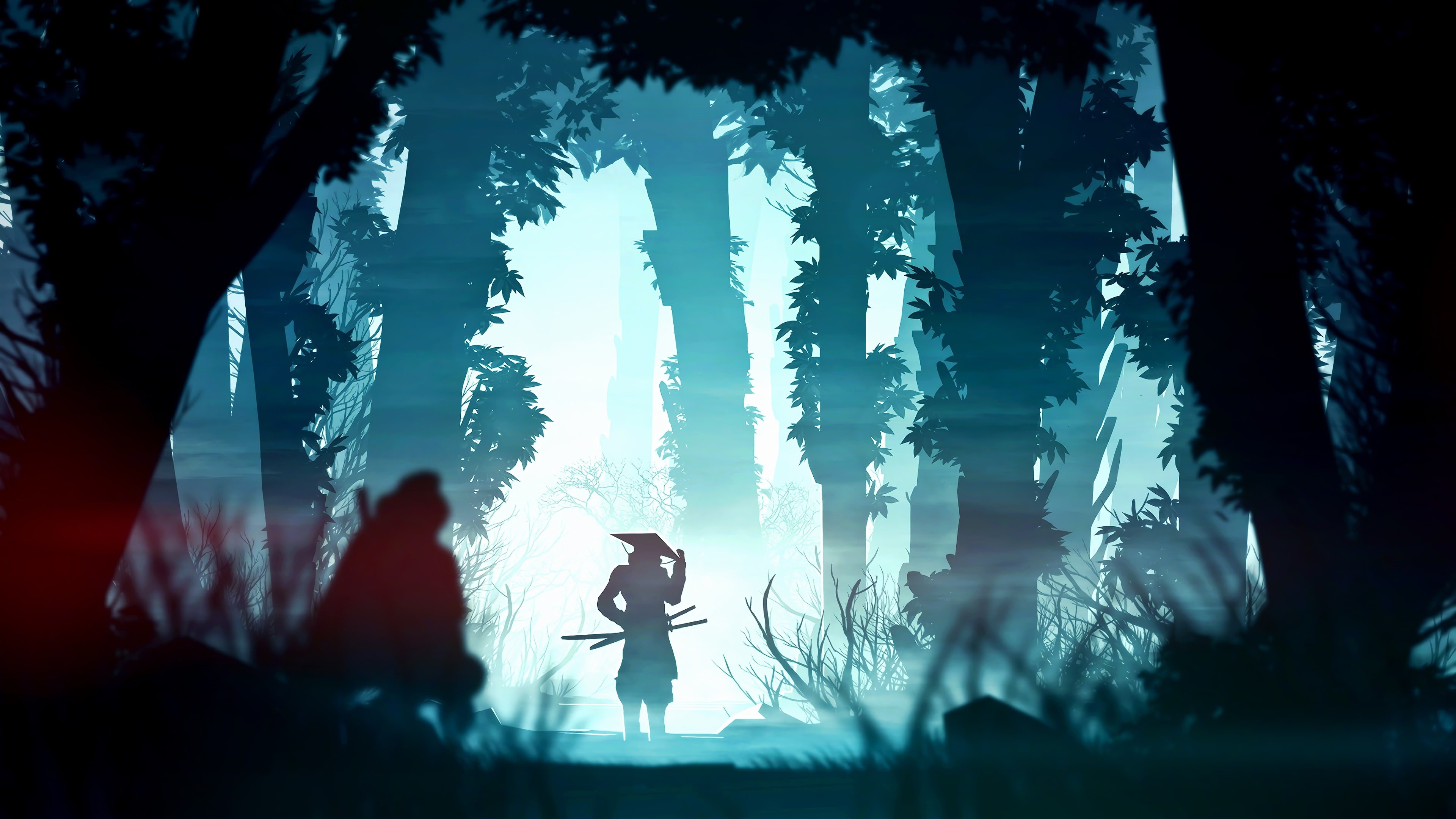 digital art, fantasy art, 4K, colorful, dark, forest, samurai, HD Wallpaper