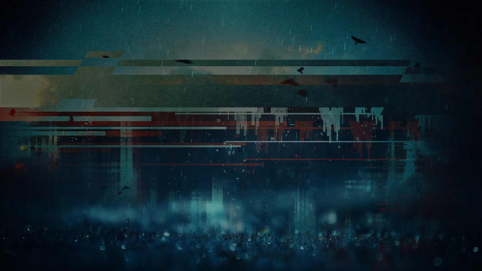 architecture, outdoors, no people, night, glitch art, 1080P, blurred motion, digital, water, reflection, built structure, building, abstract, HD Wallpaper