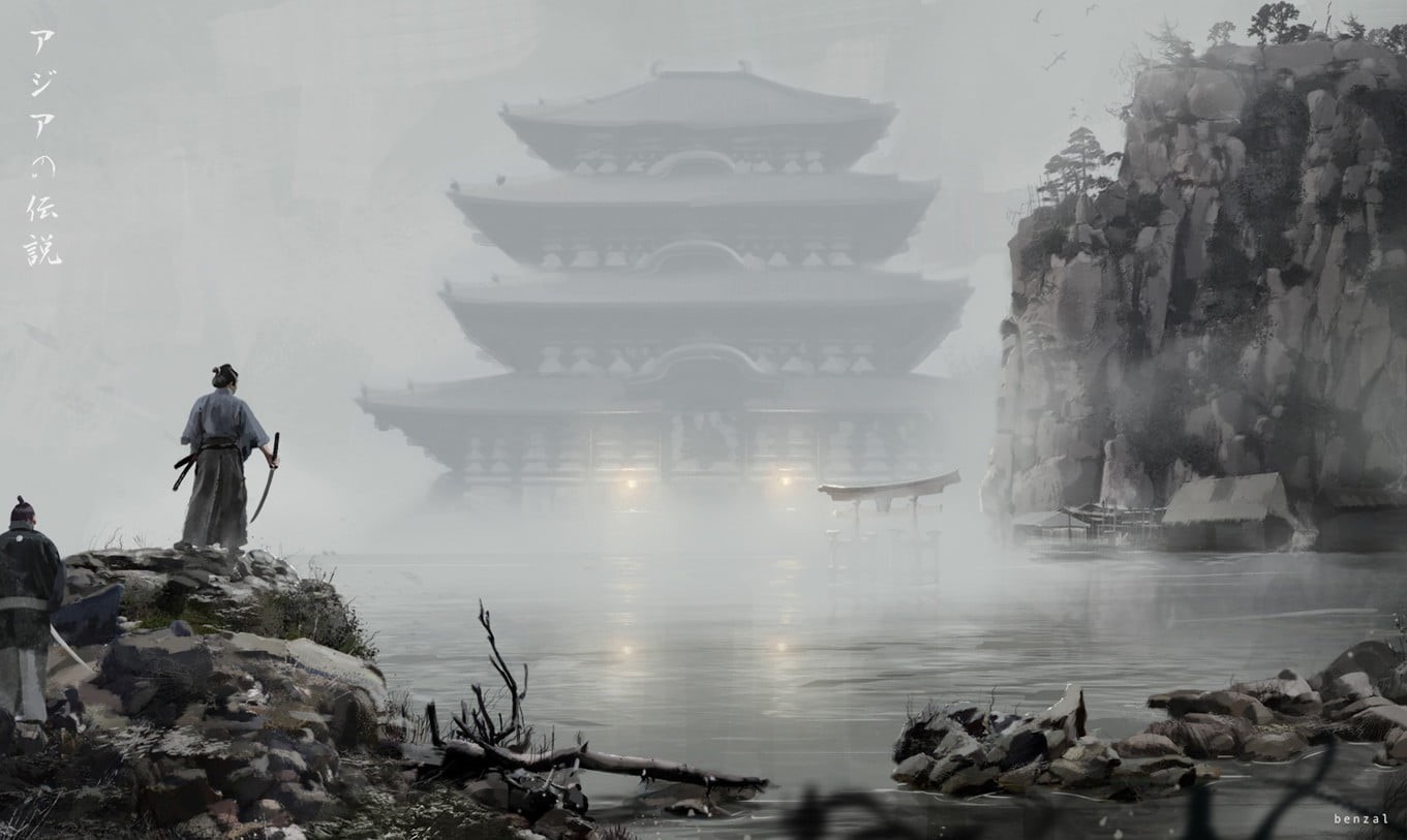 solid, fog, video, 720P, spirituality, religion, rock, real people, belief, game, outdoors, people, rear view, samurai, nature, men, warrior, HD Wallpaper