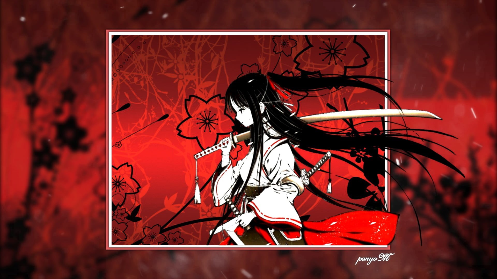 human representation, red, representation, katana, graffiti, anime girls, artwork, simple background, outdoors, art and craft, plant, architecture, sword, HD Wallpaper