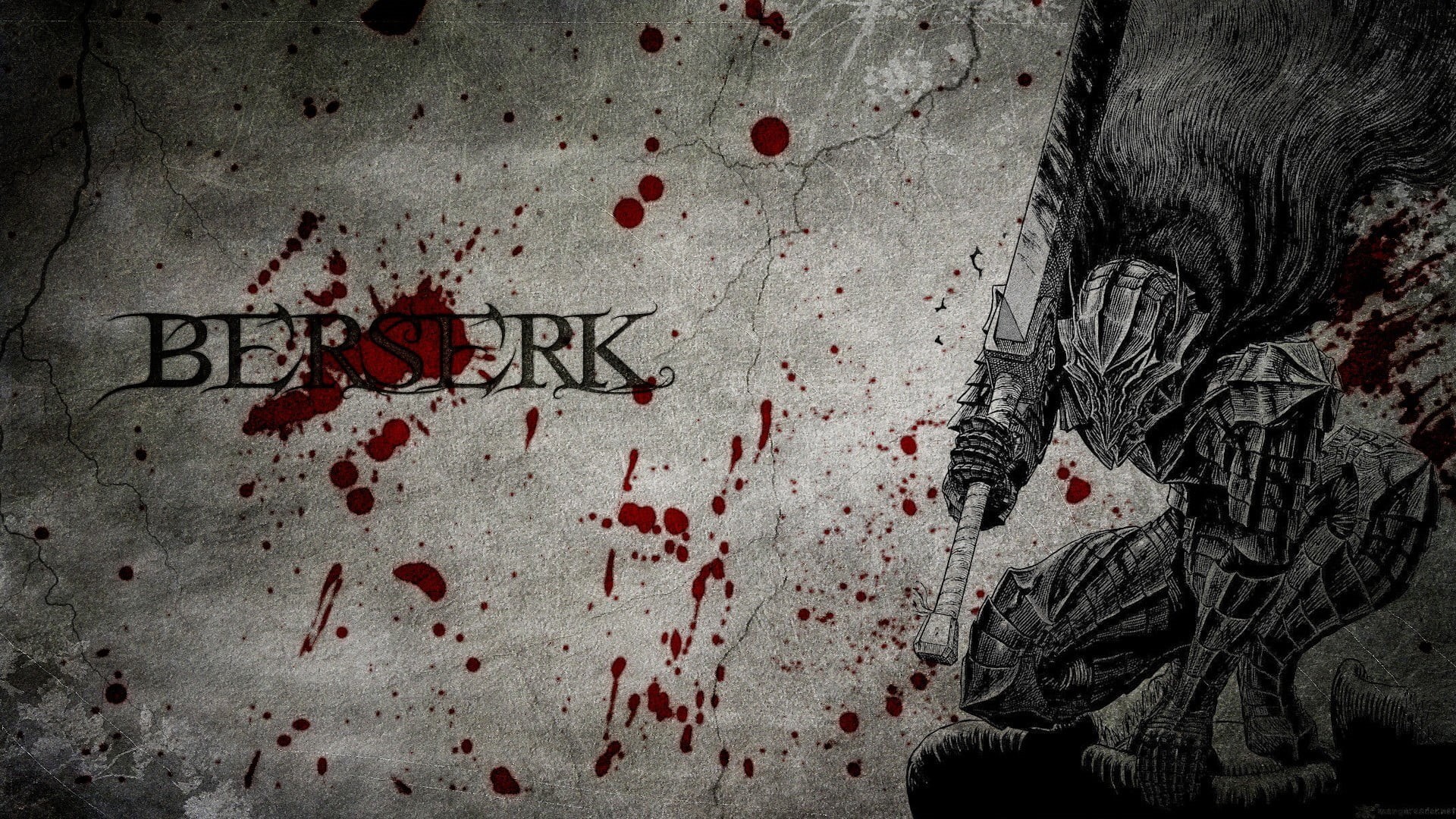 sword, handprint, communication, creativity, textured, red, blood, wall - building feature, Kentaro Miura, built structure, manga, art and craft, HD Wallpaper