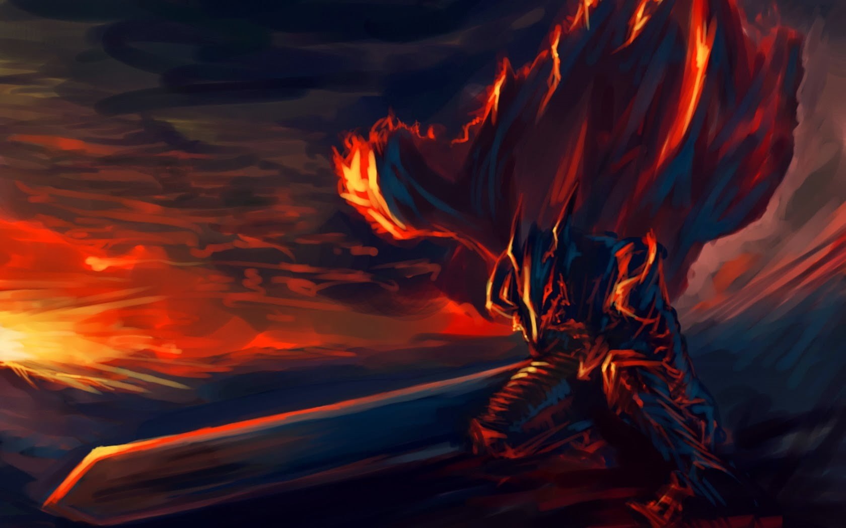 blurred motion, sign, Berserk, fire - natural phenomenon, fantasy art, full frame, illustration, glowing, flowing, warrior, communication, motion, sword, HD Wallpaper