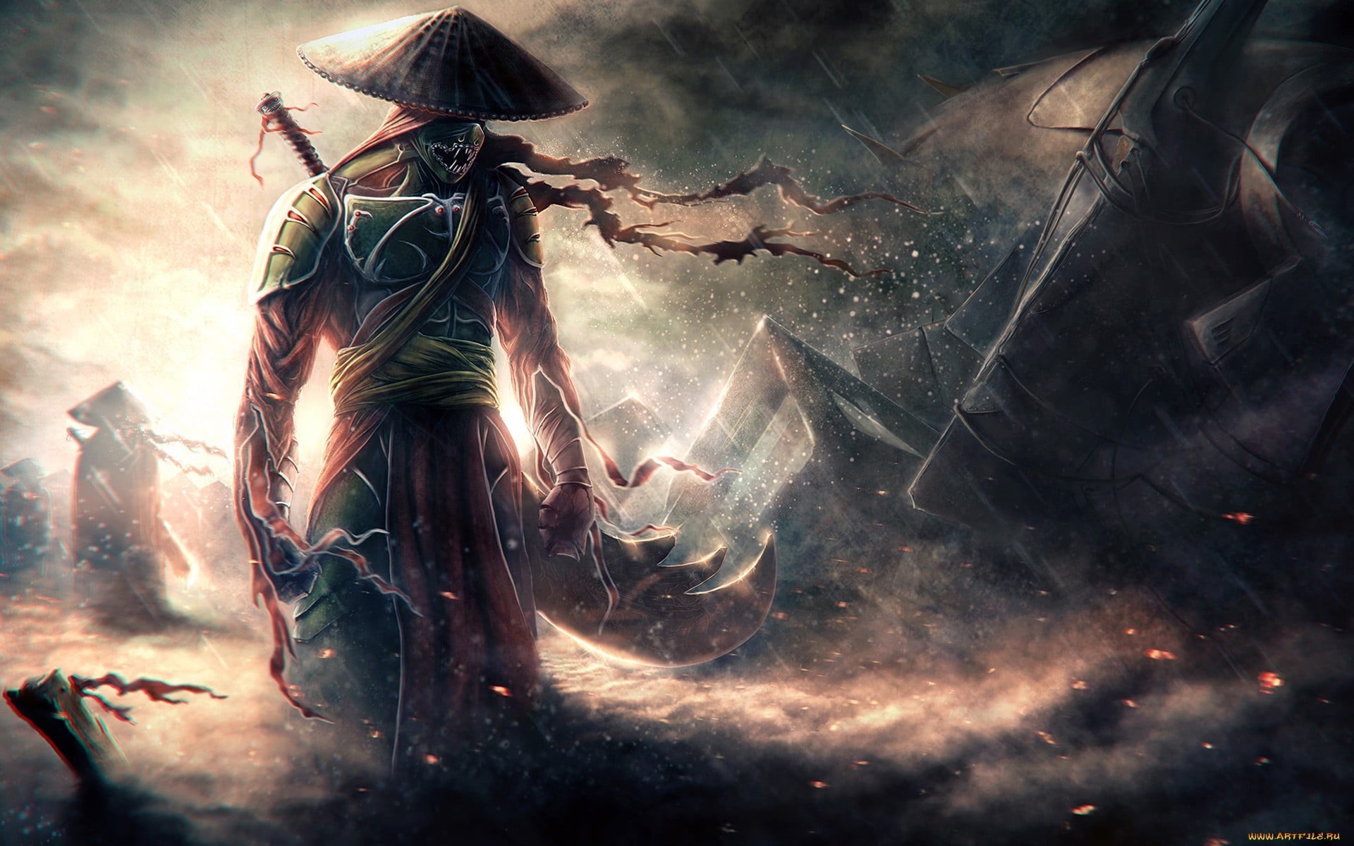 character, representation, digital, art and craft, game, fantasy art, smoke - physical structure, rain, real people, demon, sculpture, water, adult, digital composite, HD Wallpaper