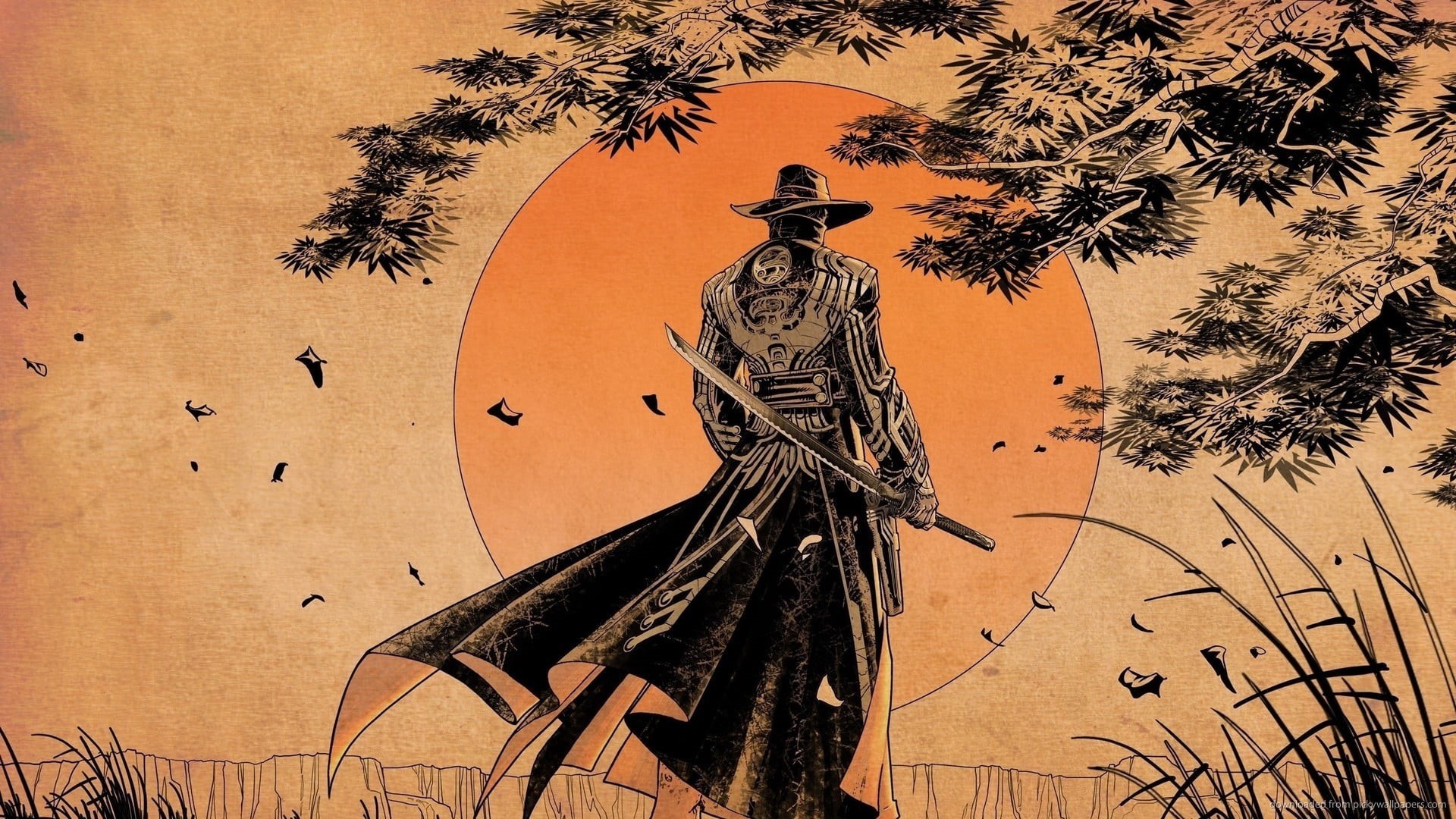 no people, art and craft, sunset, sculpture, tree, cowboys, day, religion, warrior, male likeness, samurai, sky, creativity, building exterior, outdoors, HD Wallpaper