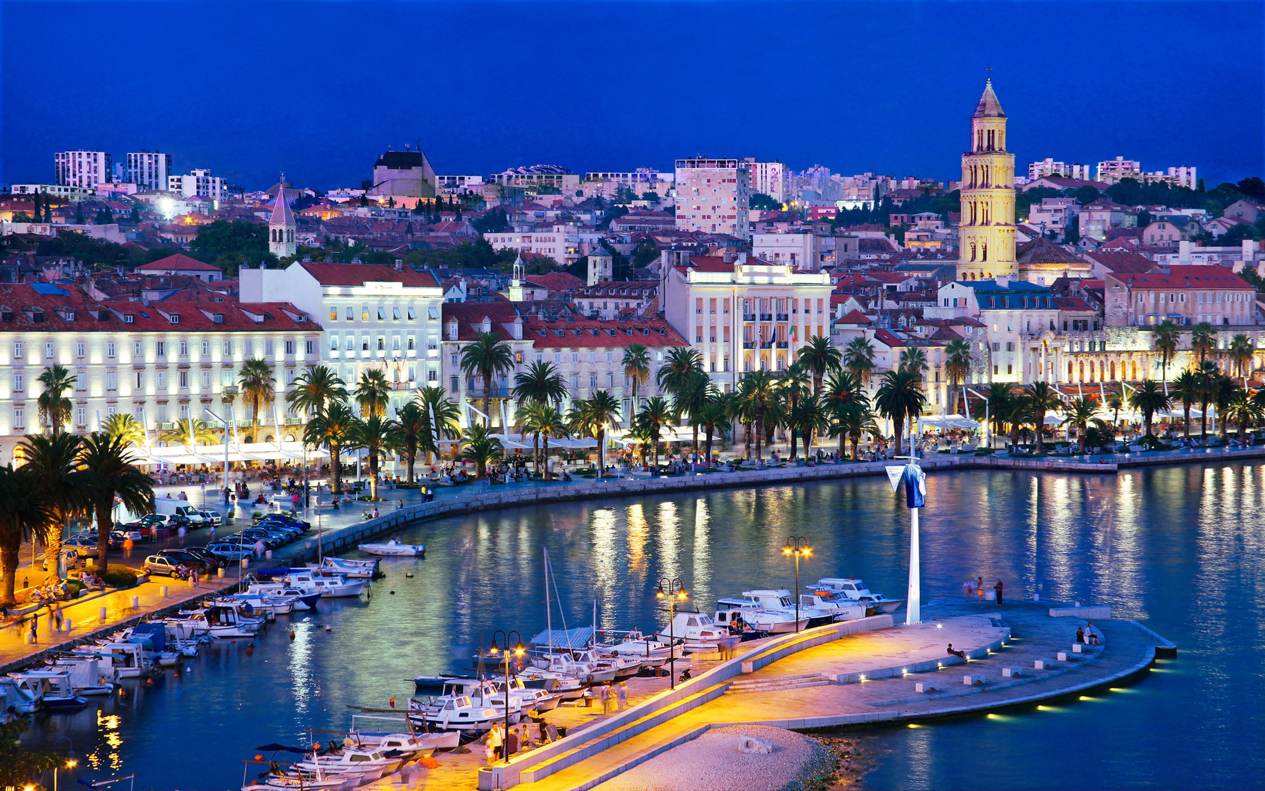 beautiful, croatia, sea, 2K, split, view, coast, night, dalmatia, adriatic, city, HD Wallpaper