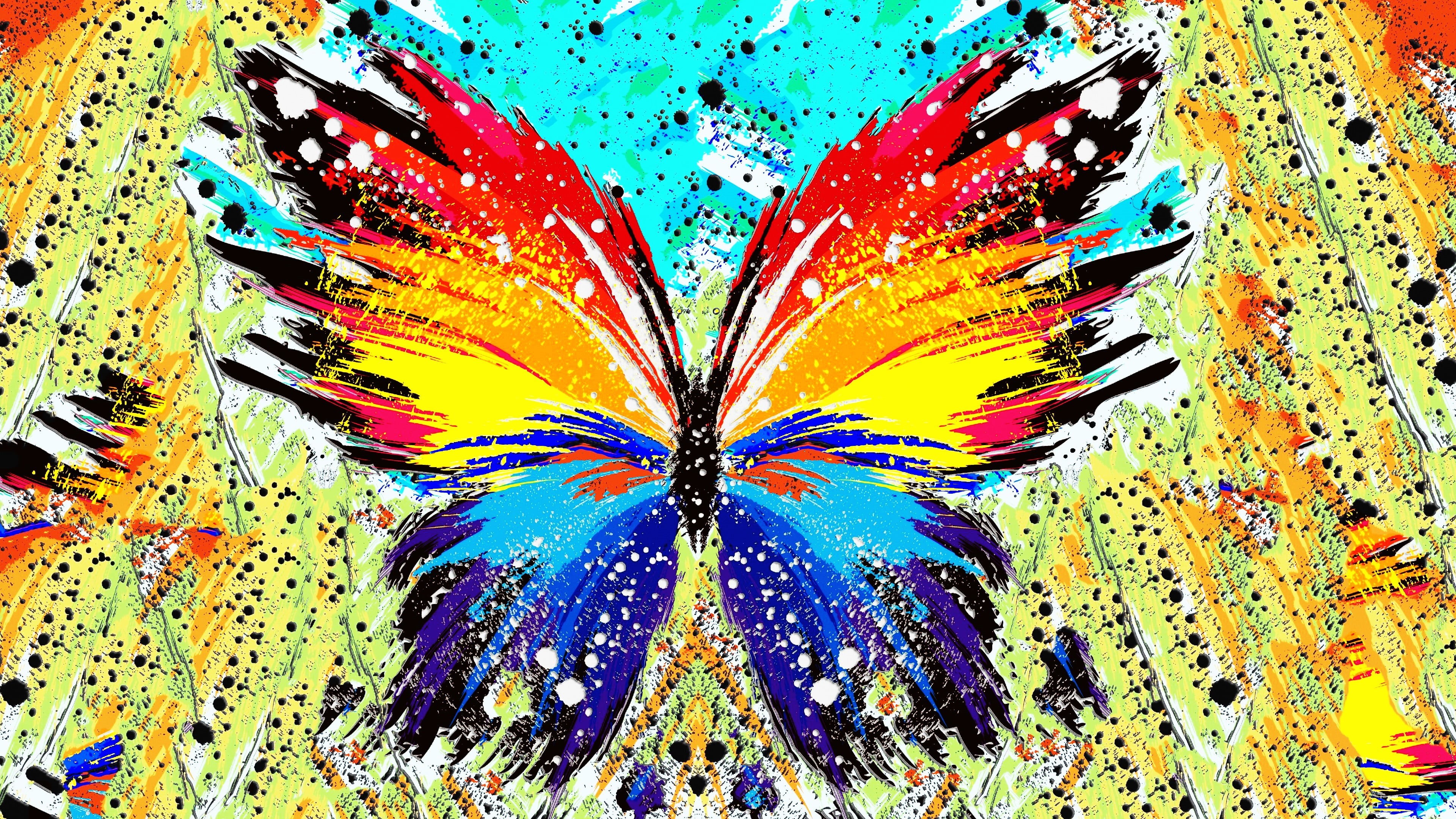 paint splatter, abstract, 4K, day, indoors, blue, painting, creativity, art and craft, design, floral pattern, full frame, butterfly, craft, close-up, HD Wallpaper