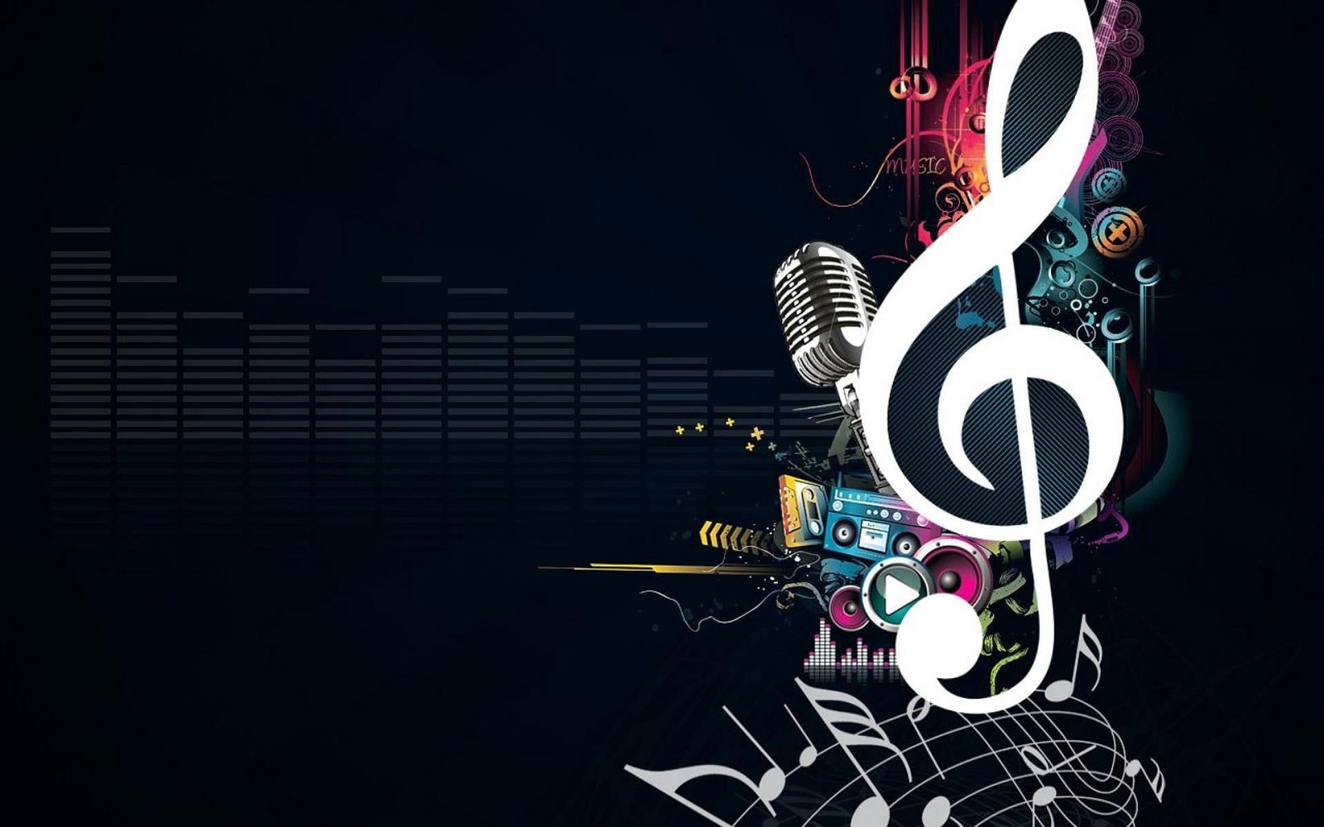 illuminated, illustration, vector, circle, sound, black background, pattern, abstract, 1080P, music, note, equipment, business, simple background, HD Wallpaper