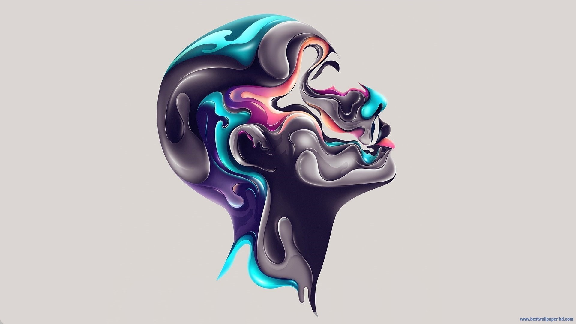 digital art, head, 1080P, Rik Oostenbroek, simple background, face, abstract, artwork, HD Wallpaper