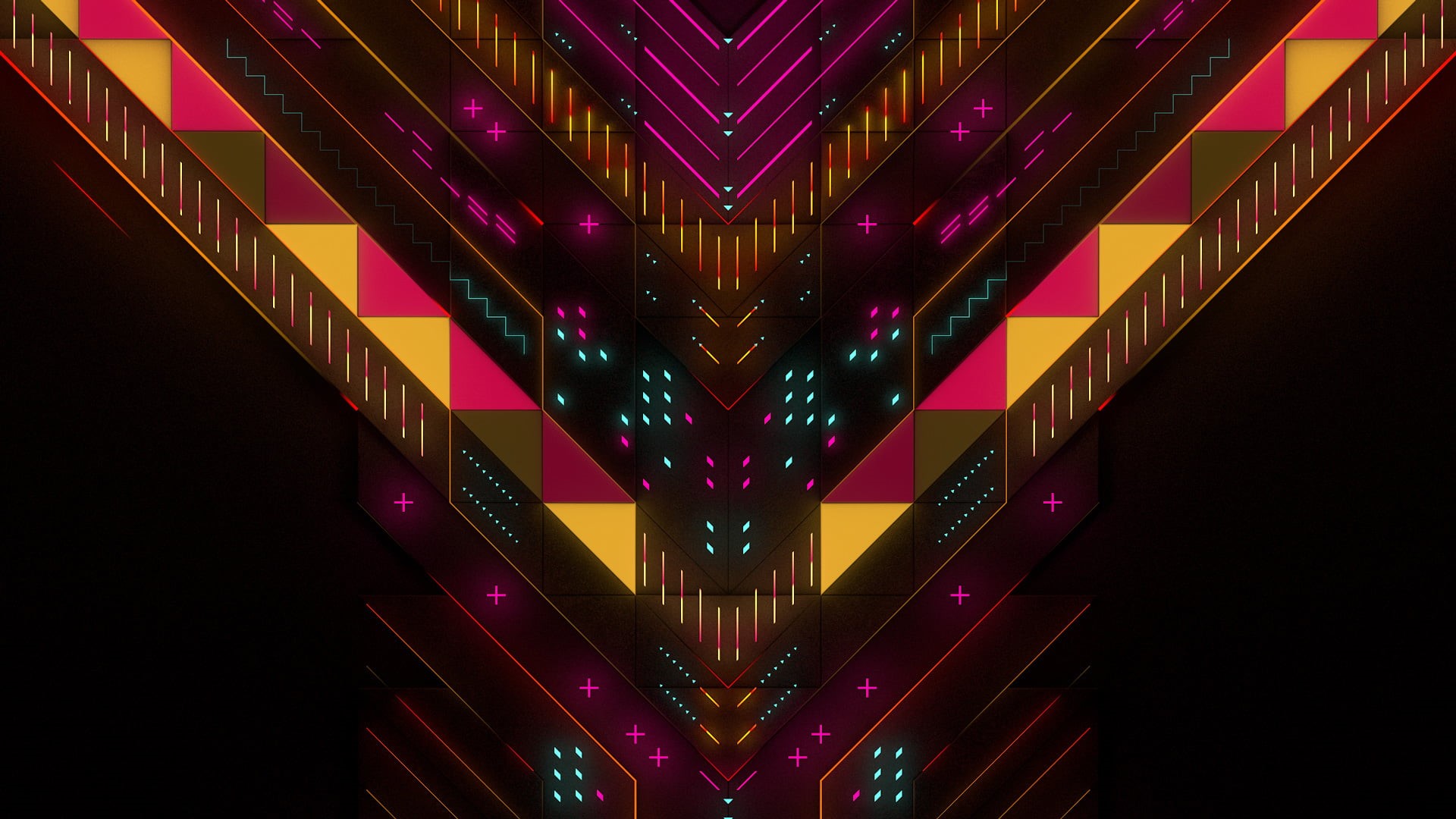 purple, yellow, decoration, digital art, multi colored, triangle shape, glowing, multicolored, shape, design, light, d, architecture, geometric shape, HD Wallpaper