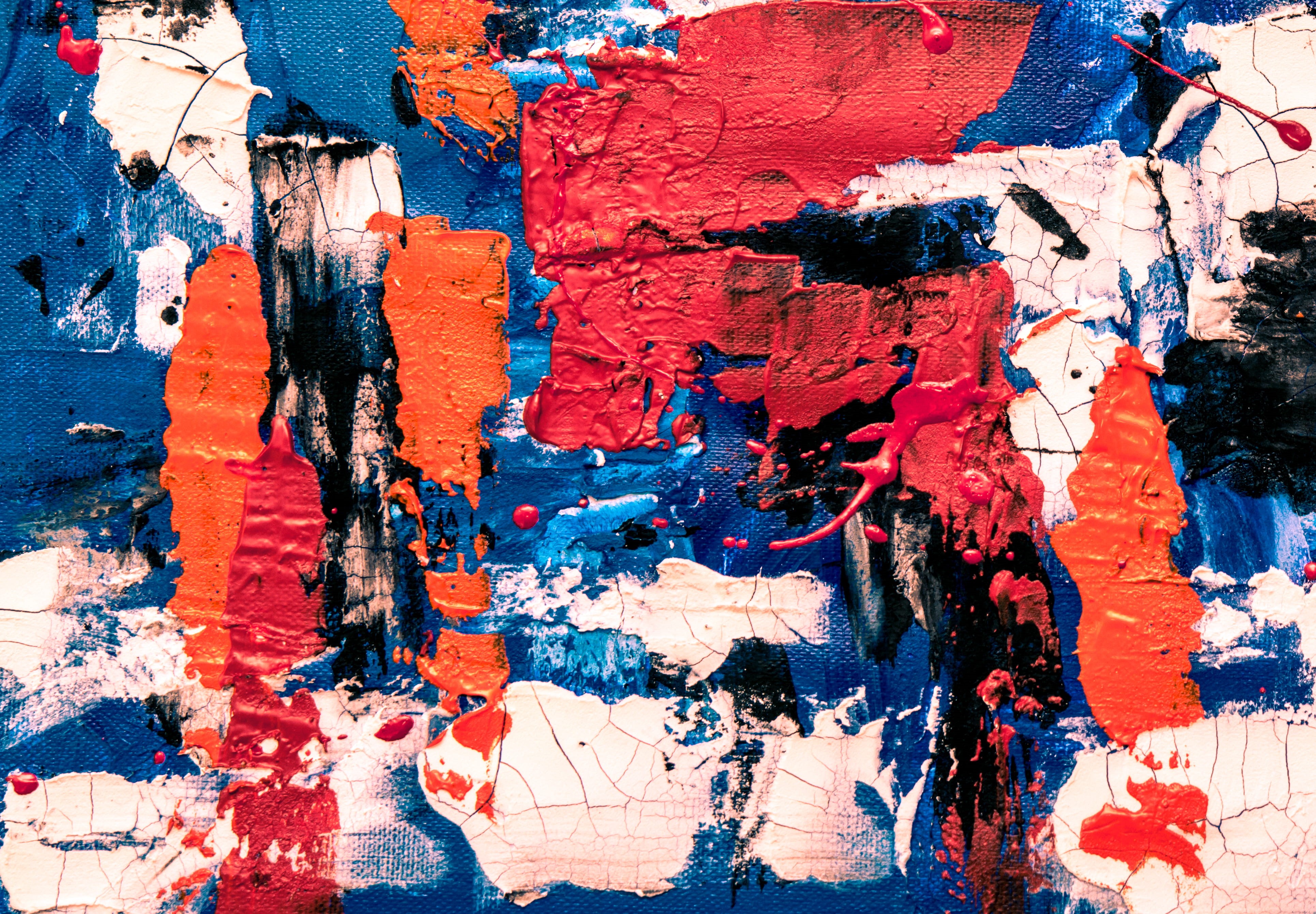 colorful, damaged, acrylic paint, 4K, torn, contemporary art, abstract, old, paint, architecture, multi colored, full frame, colors, texture, weathered, HD Wallpaper