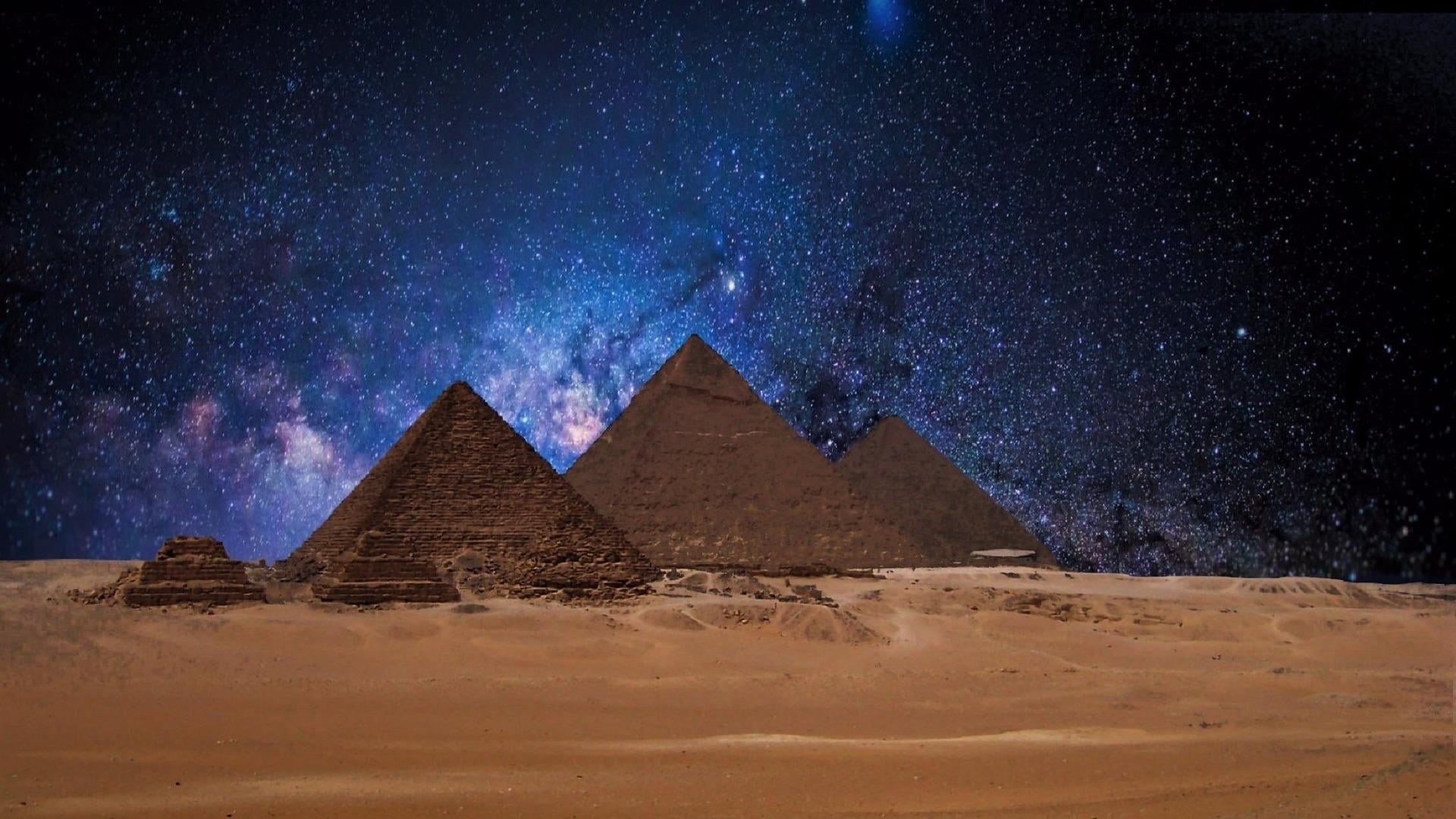 milky way, 1080P, pyramid of khufu, desert, outdoors, stars, unesco world heritage, acient, ancient civilization, night, historical, starry, sand, egypt, HD Wallpaper