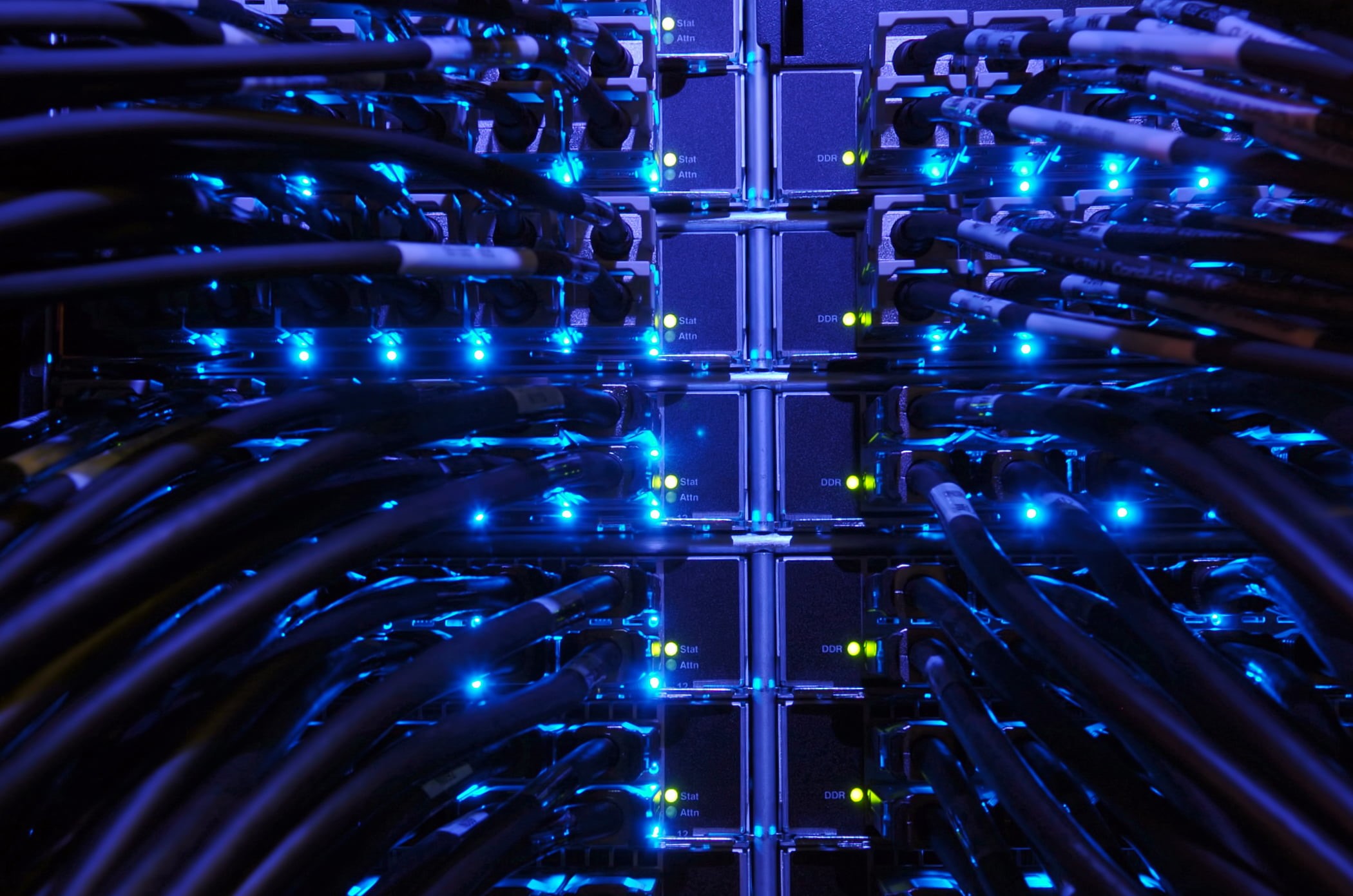 blue, power supply, data, computer Network, energy, glowing, backgrounds, black, 1080P, network Server, fiber Optic, indoors, global Communications, still life, HD Wallpaper