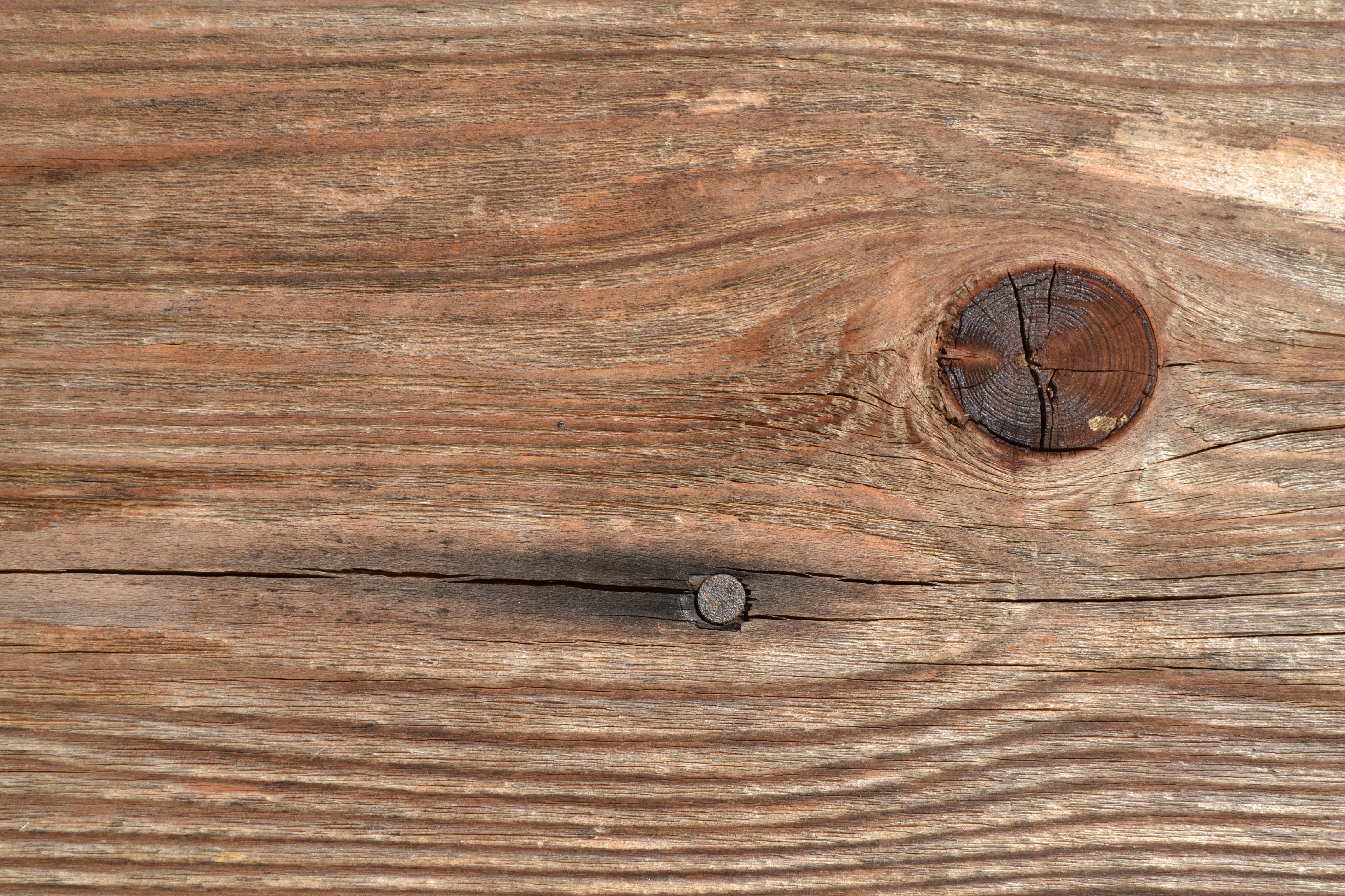 wooden, pattern, node, full frame, material, day, old, table, outdoors, brown, metal, weathered, textured effect, 4K, plank, textured, nail, directly above, HD Wallpaper