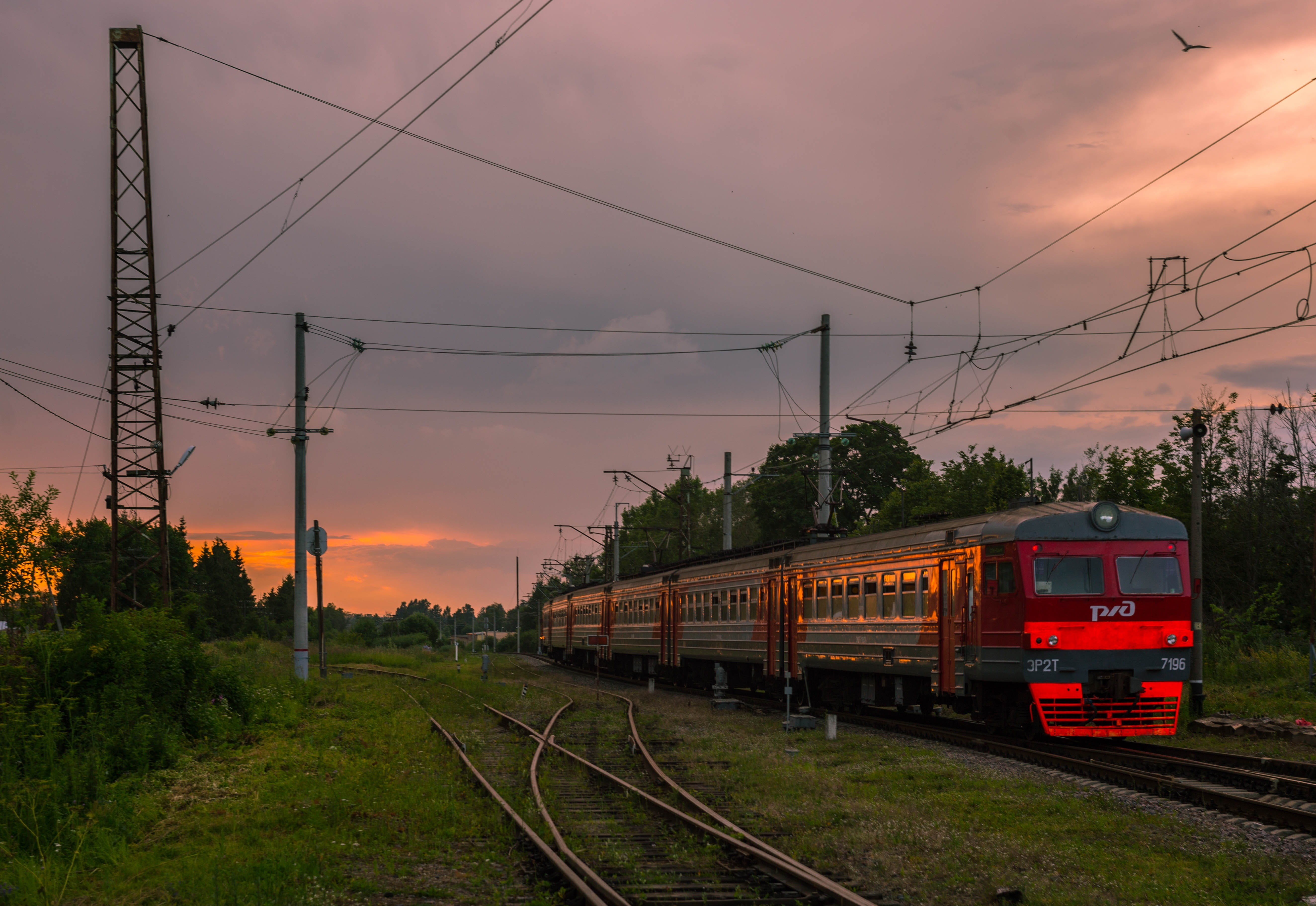 transportation, technology, connection, memories, power line, wire, road, electric train, train - vehicle, elektrichka, sleepers, power supply, evening, HD Wallpaper