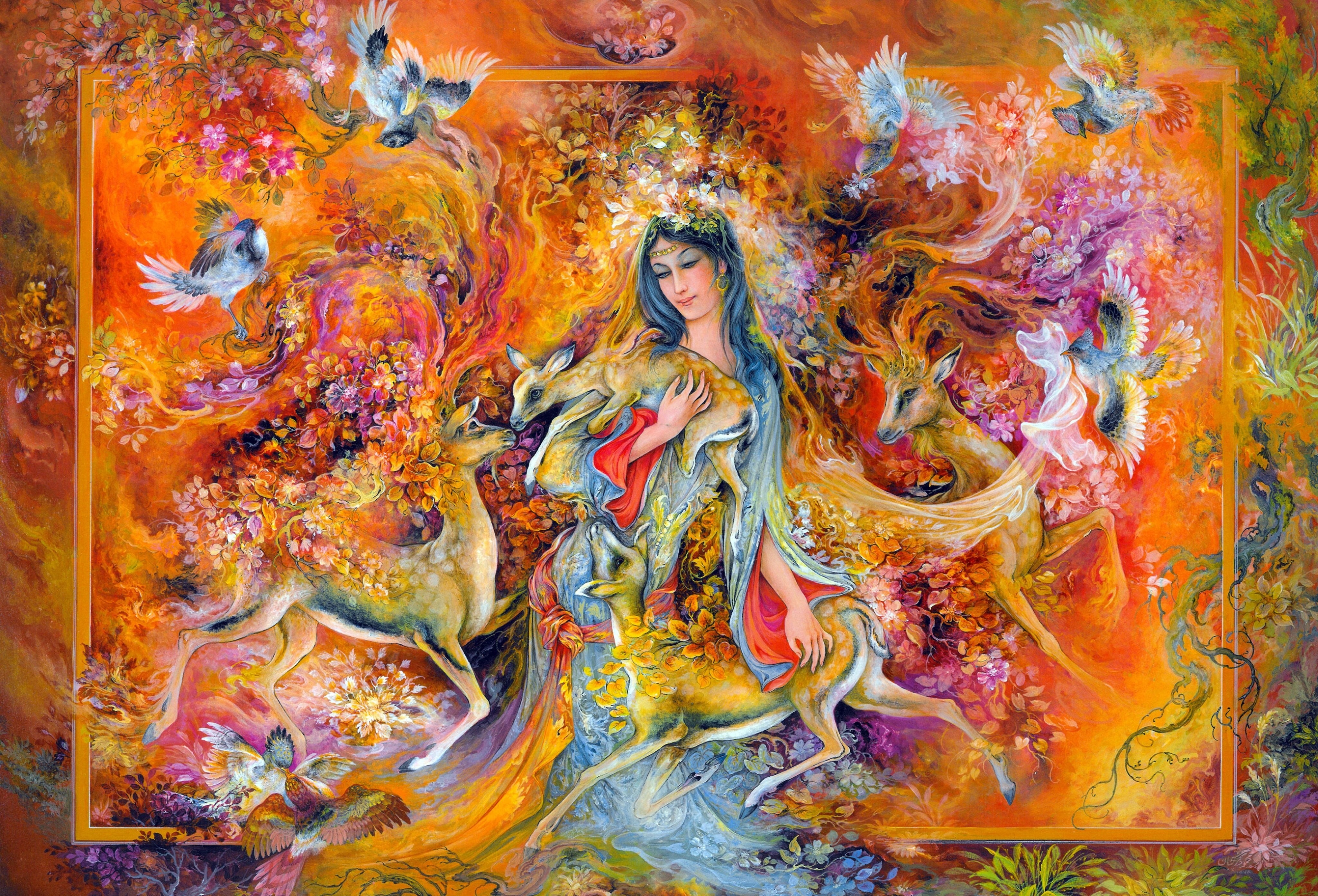 painted, fairy, pattern, no people, paint, digital composite, 4K, Mahmoud Farshchian, creativity, indoors, holding, Persian Art, paintings, close-up, abstract, HD Wallpaper