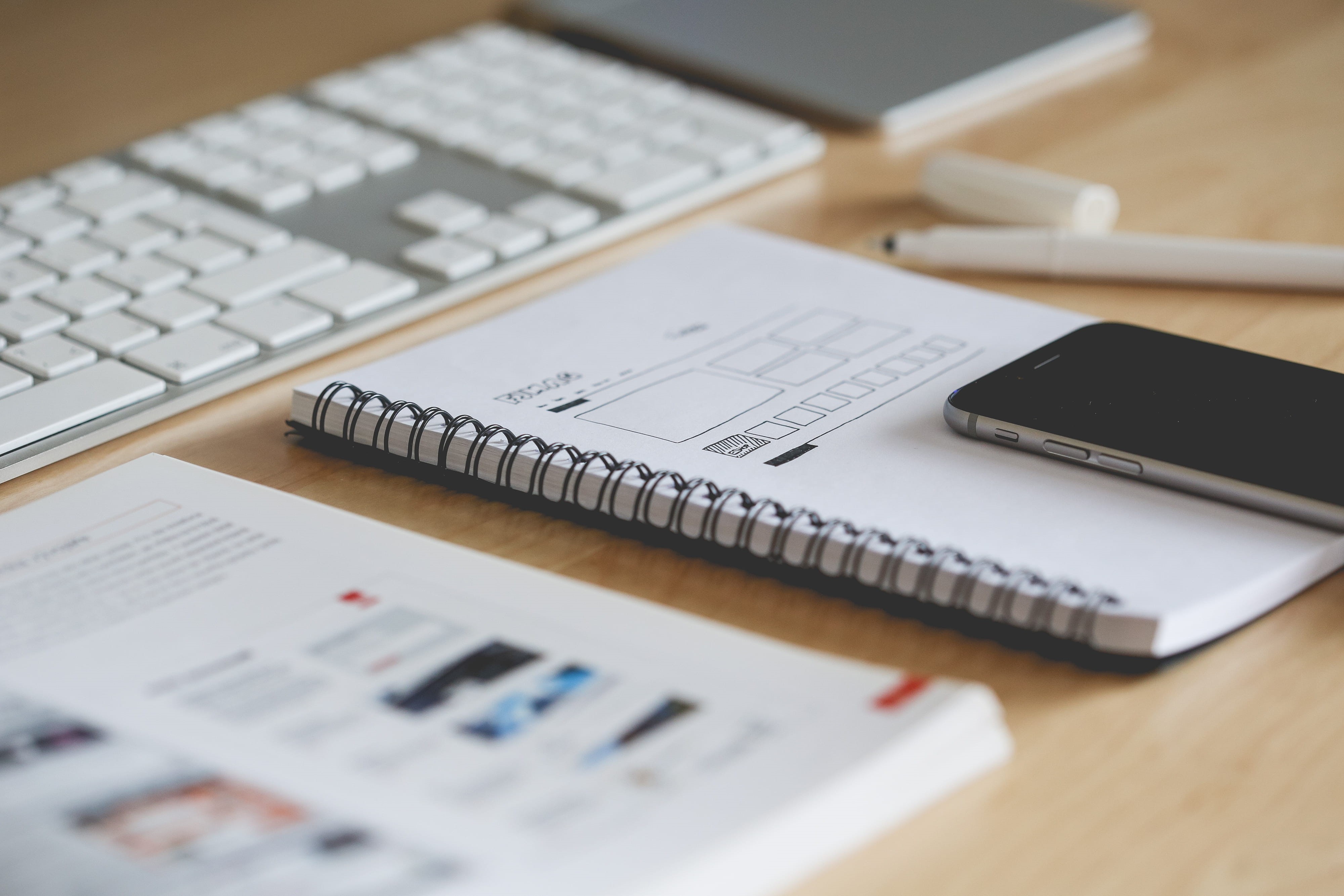 computer, close-up, web, wireless technology, spiral notebook, laptop, studio shot, notepad, iPhone, Web Design, computer Keyboard, furniture, office supply, HD Wallpaper
