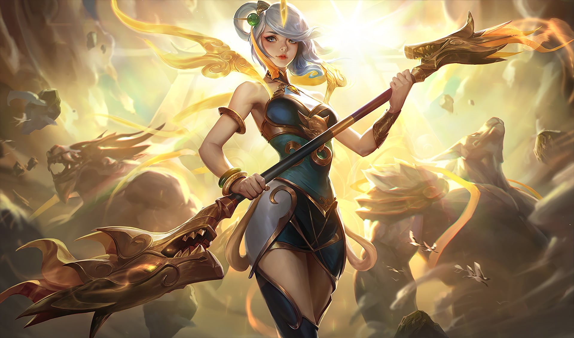 Art, indoors, creativity, holding, male likeness, LoL, sculpture, religion, female likeness, close-up, no people, 1080P, event, Artwork, Splash, League Of Legends, HD Wallpaper