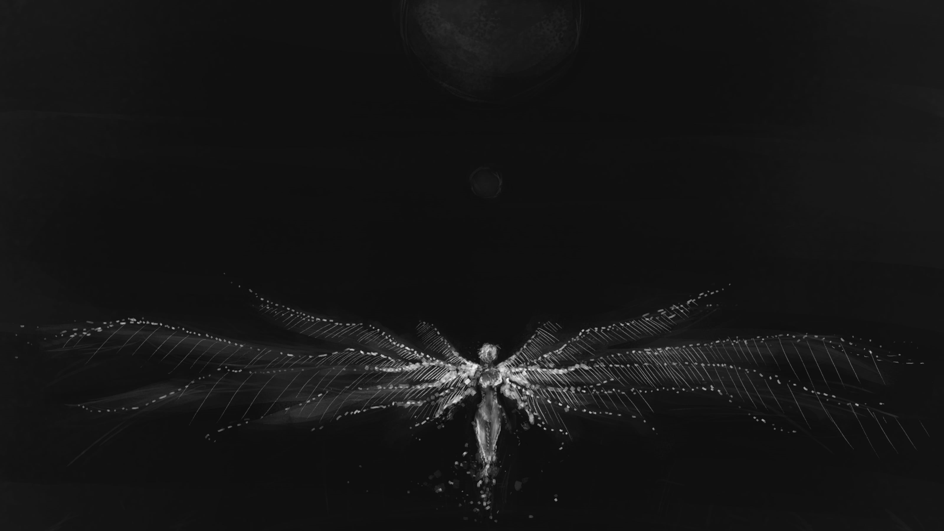 dark, fragility, indoors, Neon Genesis Evangelion, wings, nature, artwork, Ayanami Rei, black background, Lilith (Evangelion), silver, close-up, digital composite, HD Wallpaper