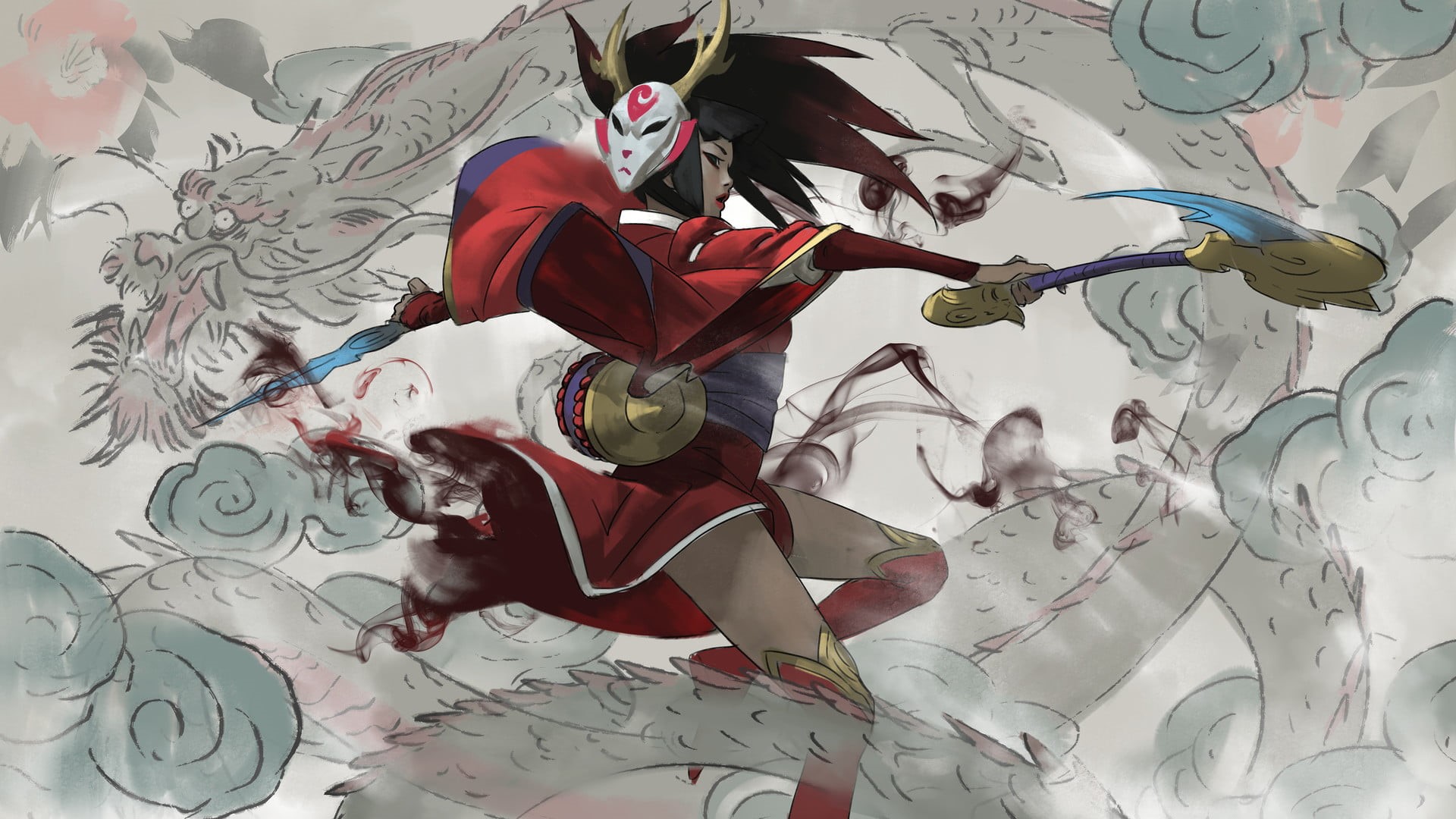 close-up, nature, creativity, craft, warrior, indoors, 1080P, freshness, illustration, kimono, League of Legends, artwork, multi colored, full frame, pattern, HD Wallpaper