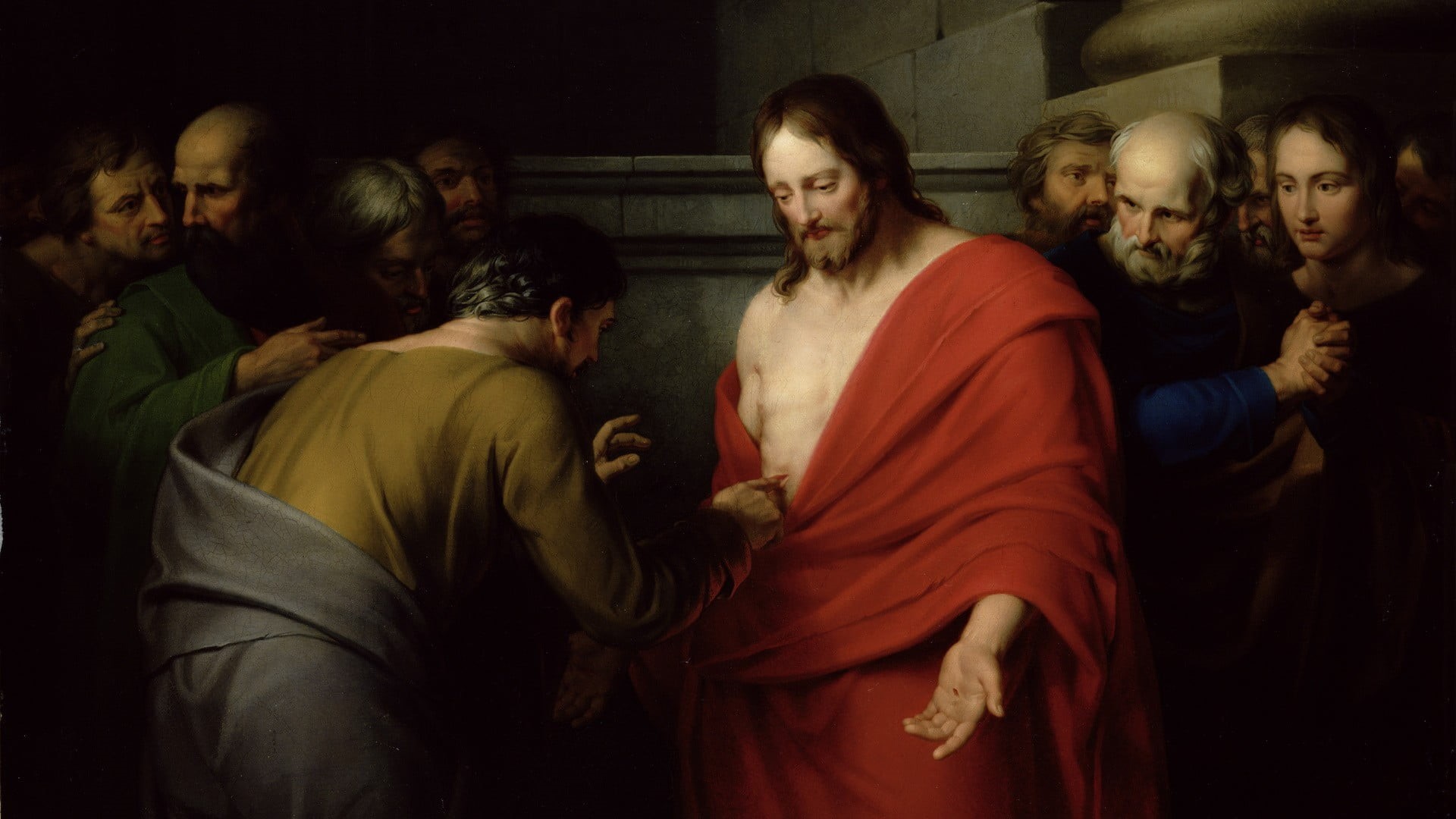 1080P, Jesus Christ, religious, young adult, painting, women, nightlife, casual clothing, men, males, Doubting Thomas, indoors, young men, adult, group of people, HD Wallpaper
