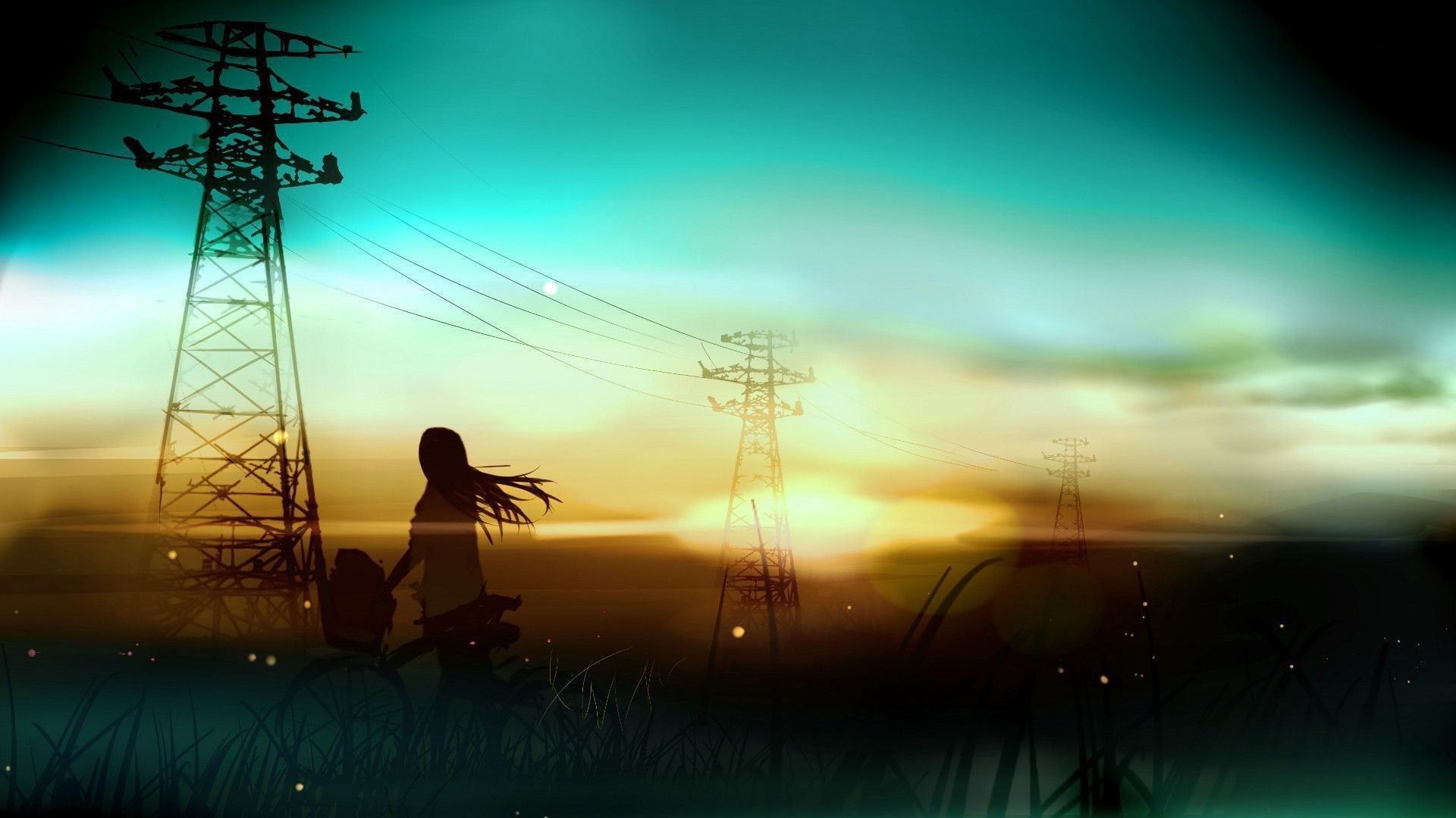 electricity pylon, electricity, riding, 1080P, no people, beauty in nature, utility pole, silhouette, power supply, cable, technology, connection, tranquility, HD Wallpaper
