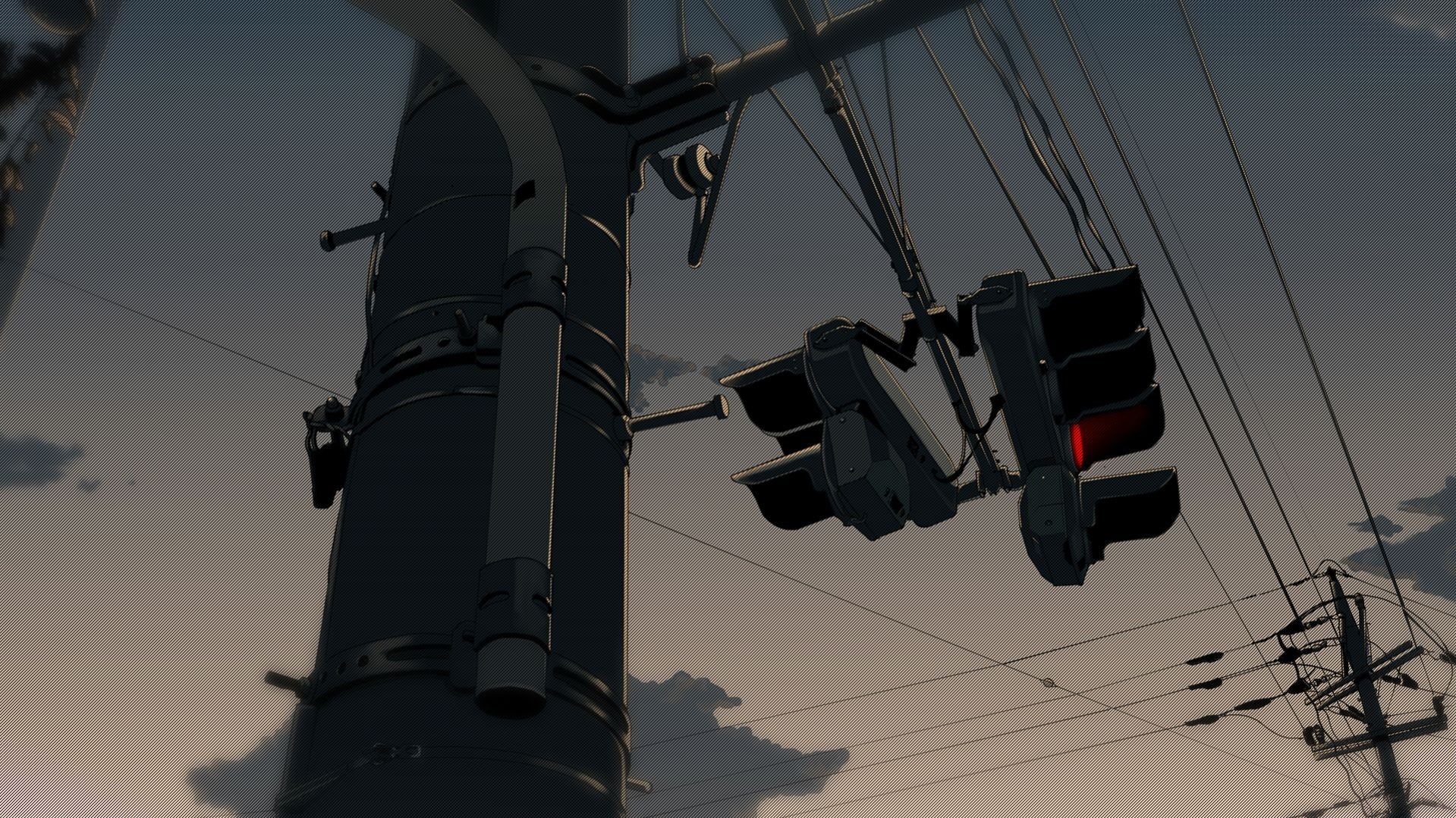 720P, artwork, anime, traffic lights, utility pole, HD Wallpaper
