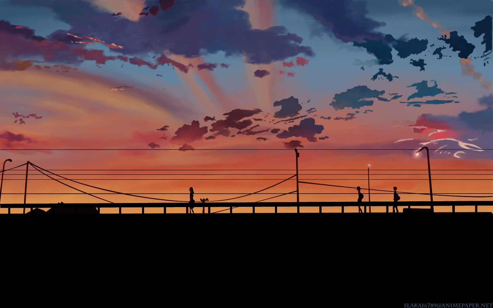 low angle view, power lines, 5 Centimeters Per Second, Makoto Shinkai, tranquil scene, nature, connection, cloud - sky, bridge - man made structure, tranquility, HD Wallpaper