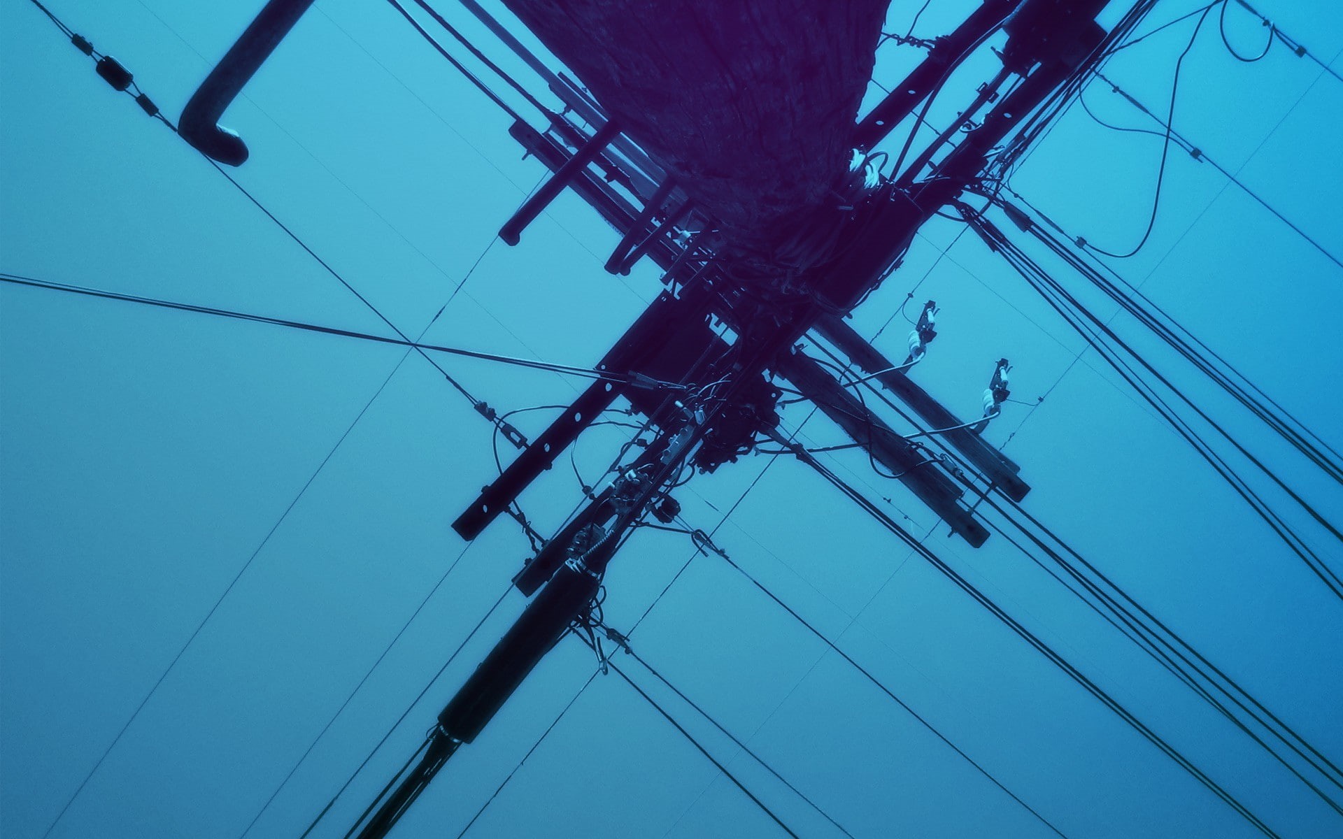 blue, 1080P, utility pole, sky, HD Wallpaper
