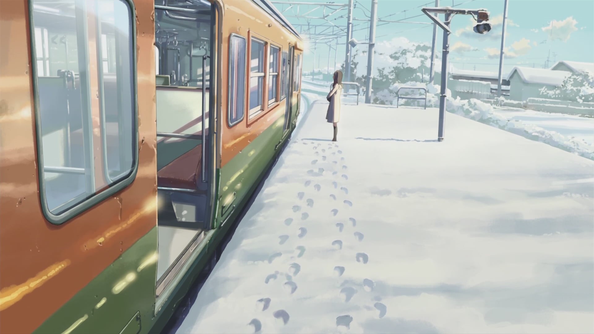 urban Scene, day, power lines, land Vehicle, station, journey, snow, city Life, transportation, city, track, commuter, no People, anime, mode of transportation, HD Wallpaper