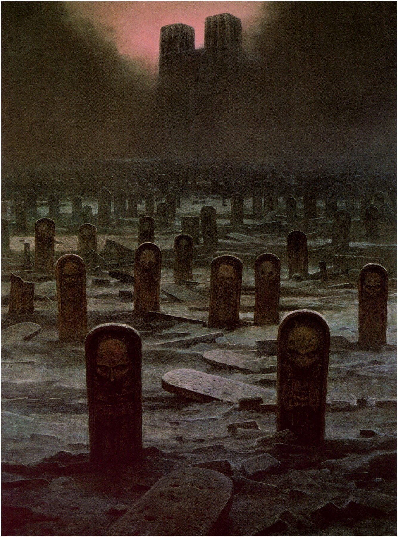 table, painting, emotion, religion, wooden, belief, tombstones, cemetery, dark, no people, tombstone, the past, 720P, Zdzisław Beksiński, graveyards, memorial, Phone HD Wallpaper