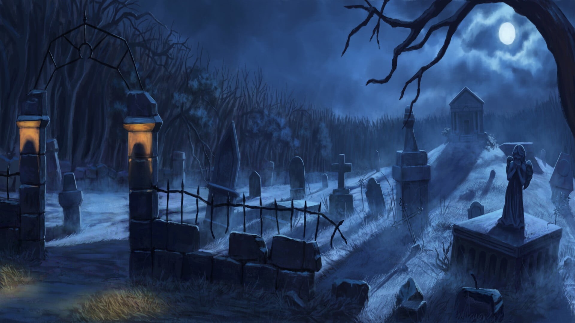 Dark, Moonlight, Graveyard, 1080P, Tomb, Cemetery, HD Wallpaper