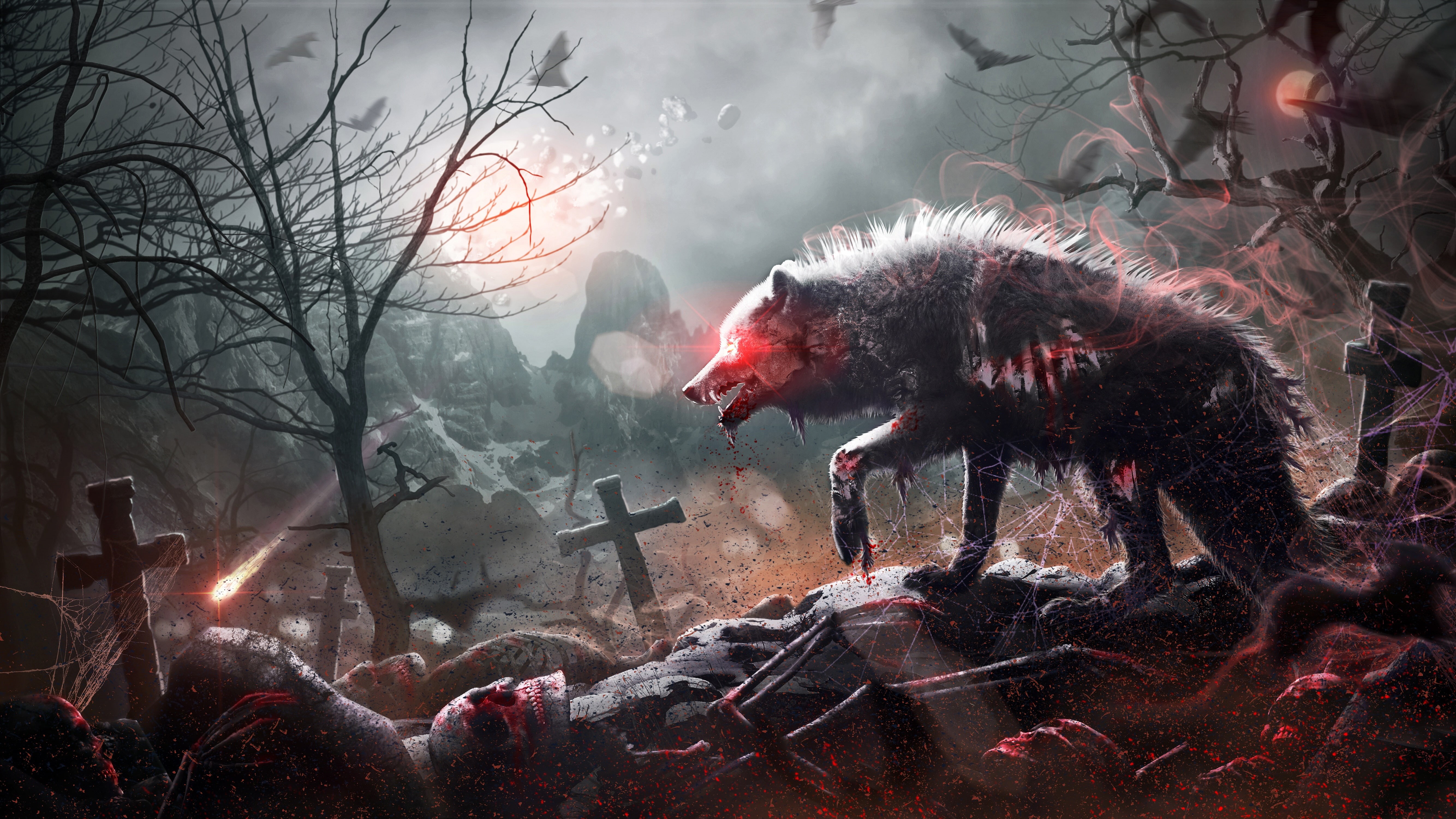 werewolf, 5K, skull, by Mr-Ripley, fantasy, Gothic, cemetery, HD Wallpaper