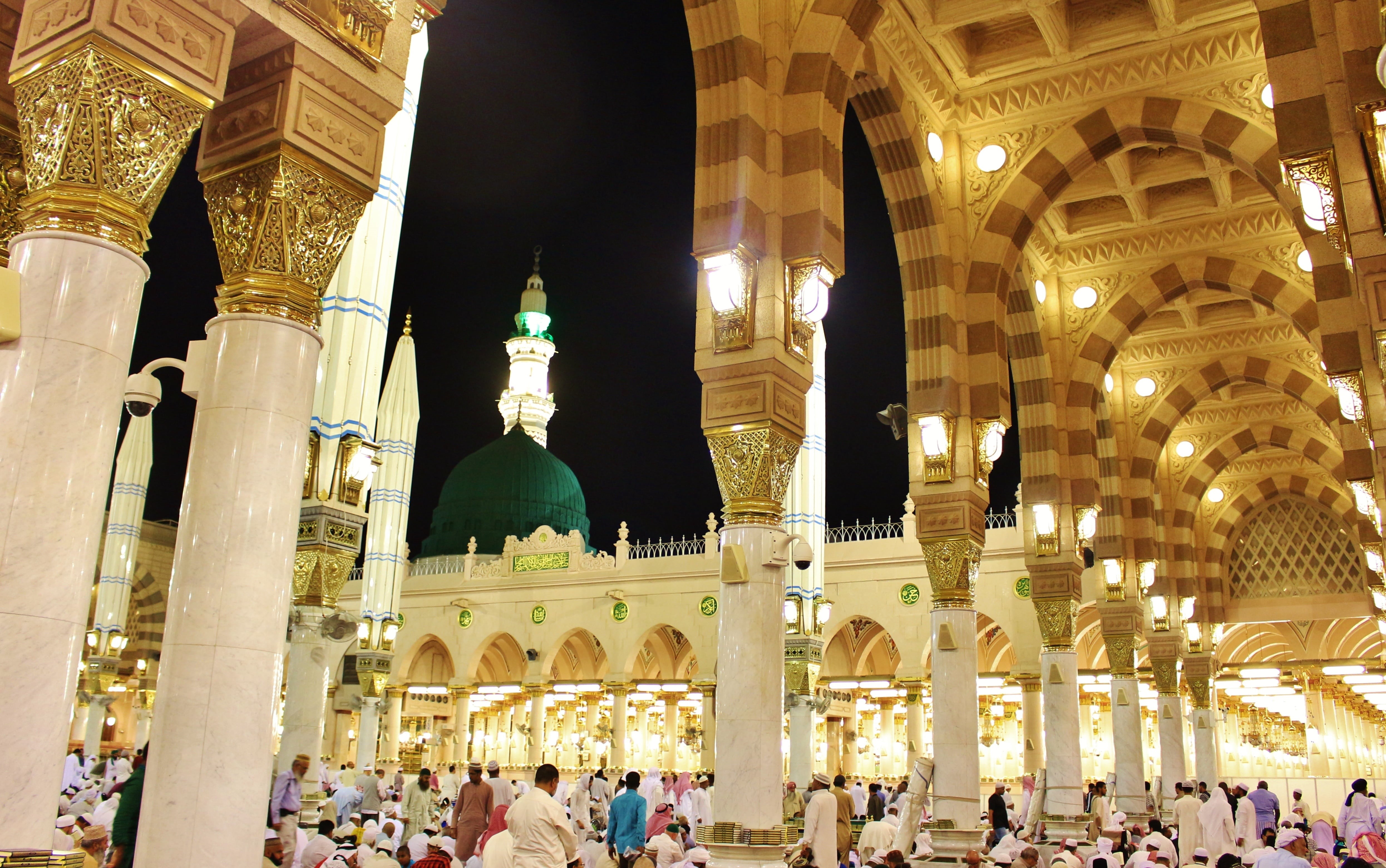 greeting, muhammad, gold, mosque, ceiling, painted, travel destinations, inside, messenger, arabic, group of people, religious, city, built structure, culture, HD Wallpaper