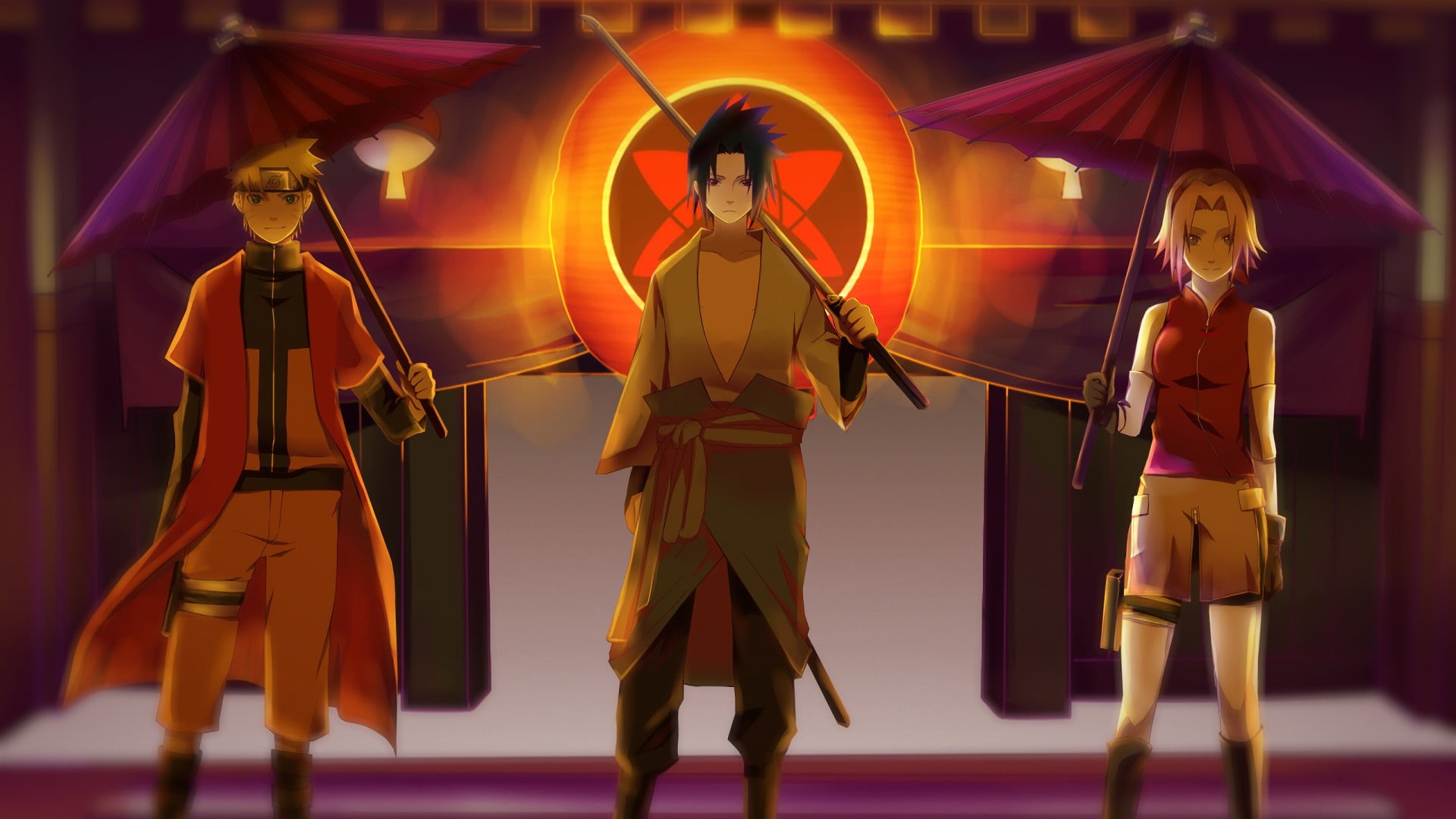 digital composite, red, females, Sakura Haruno, men, Naruto, adult, performance, stage - Performance Space, haruno, group of people, 1080P, motion, illuminated, HD Wallpaper