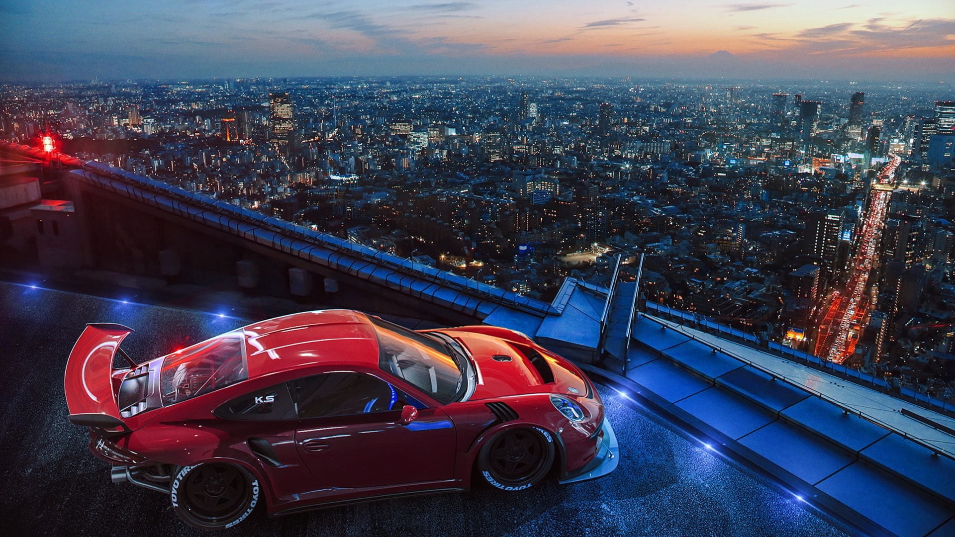 by Khyzyl Saleem, 1080P, Ligth, Tuning, Porsche, Future, City, HD Wallpaper