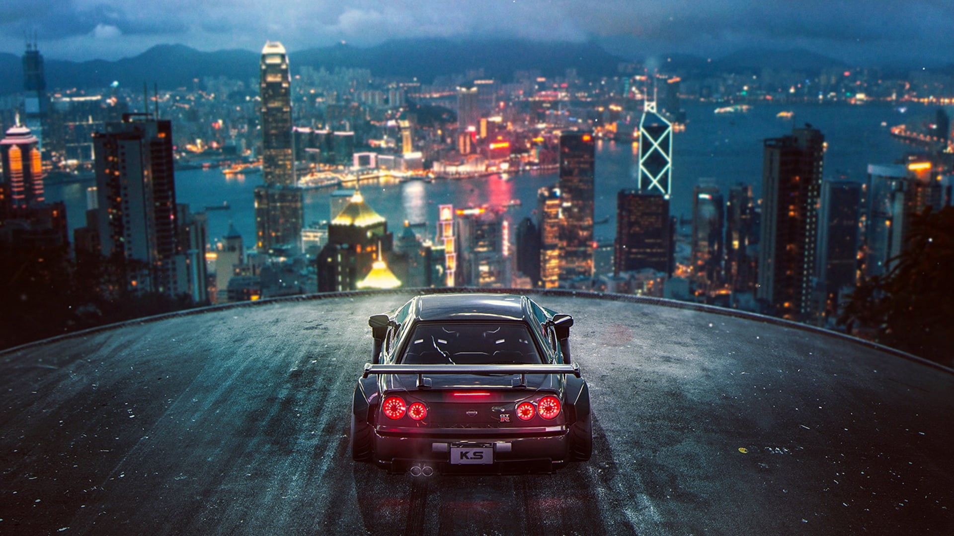 bumper, Skyline, by Khyzyl Saleem, highway, mode of Transport, black, Nissan, no People, landscape, blue, skyscraper, office building exterior, motor vehicle, HD Wallpaper